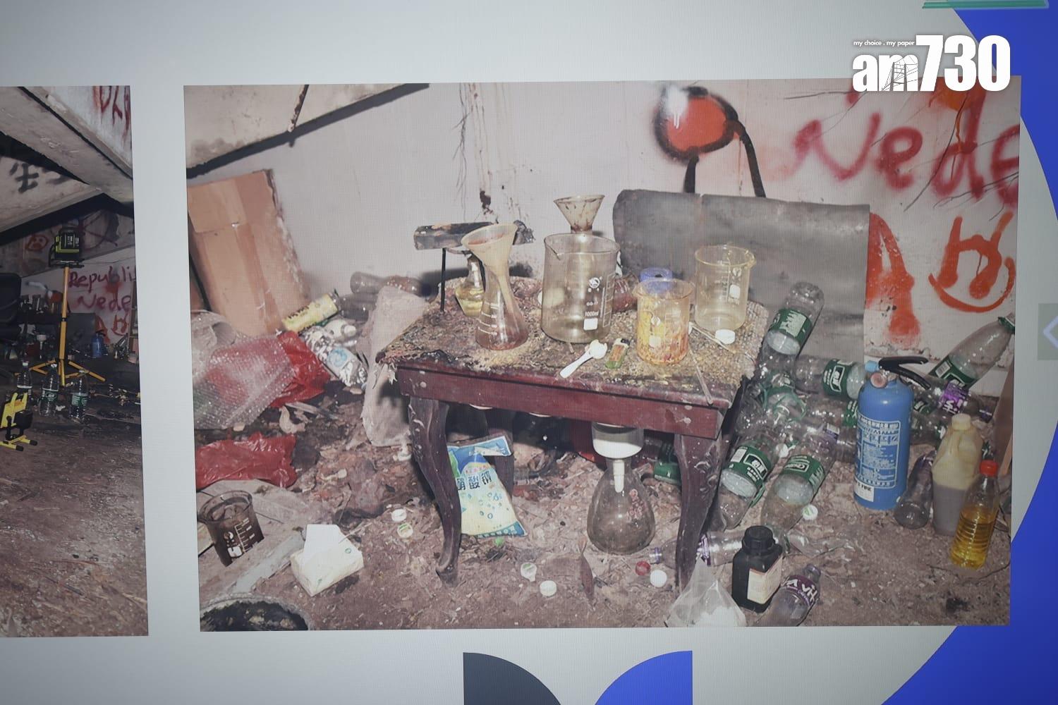 現場有大量製作爆炸品的物品。(林源俊攝)