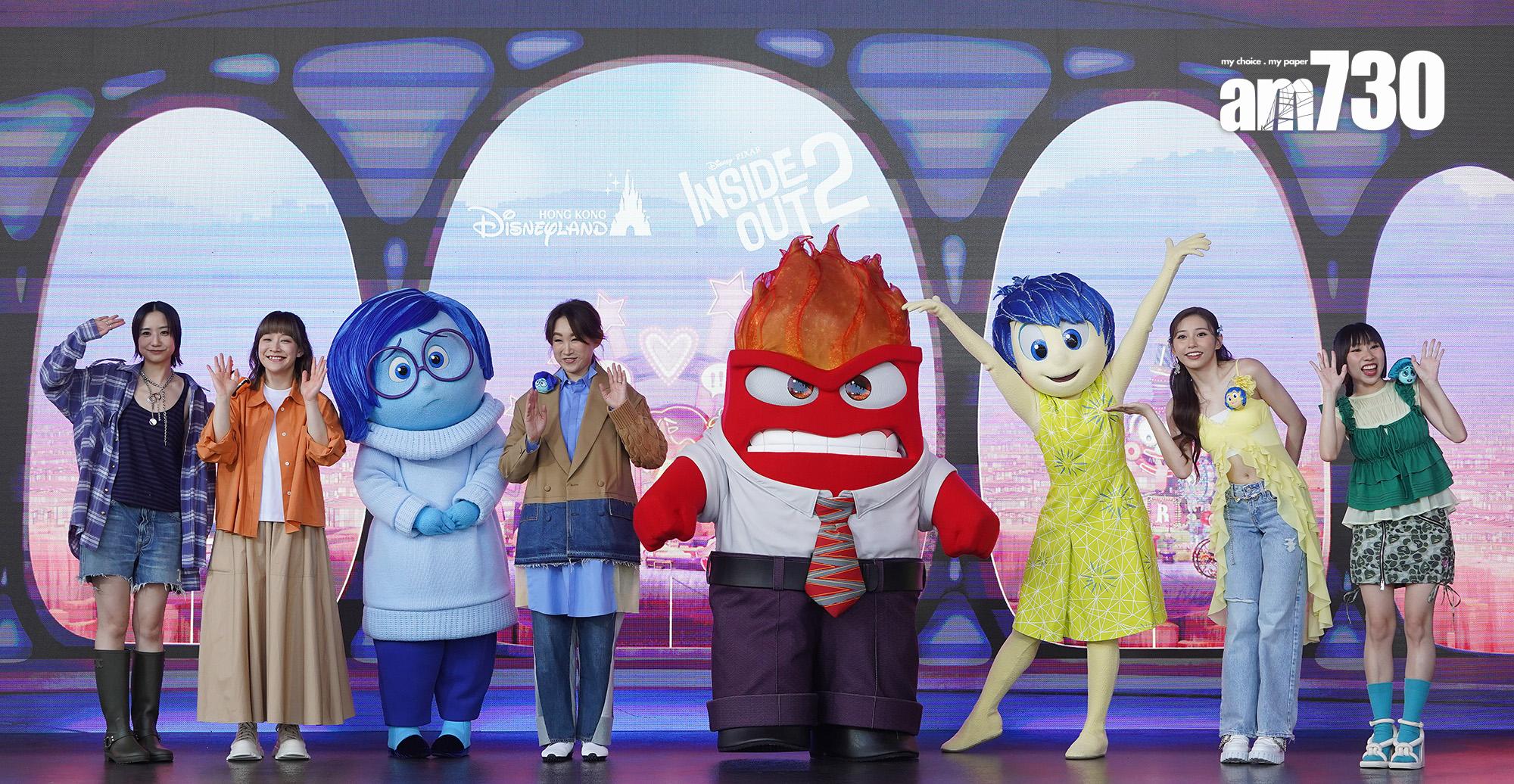 張蔓姿、阿正、Ivana、Ivy So和麗英(左至右)在動畫電影《玩轉腦朋友 2》聲演不同情緒角色。(董立華攝)