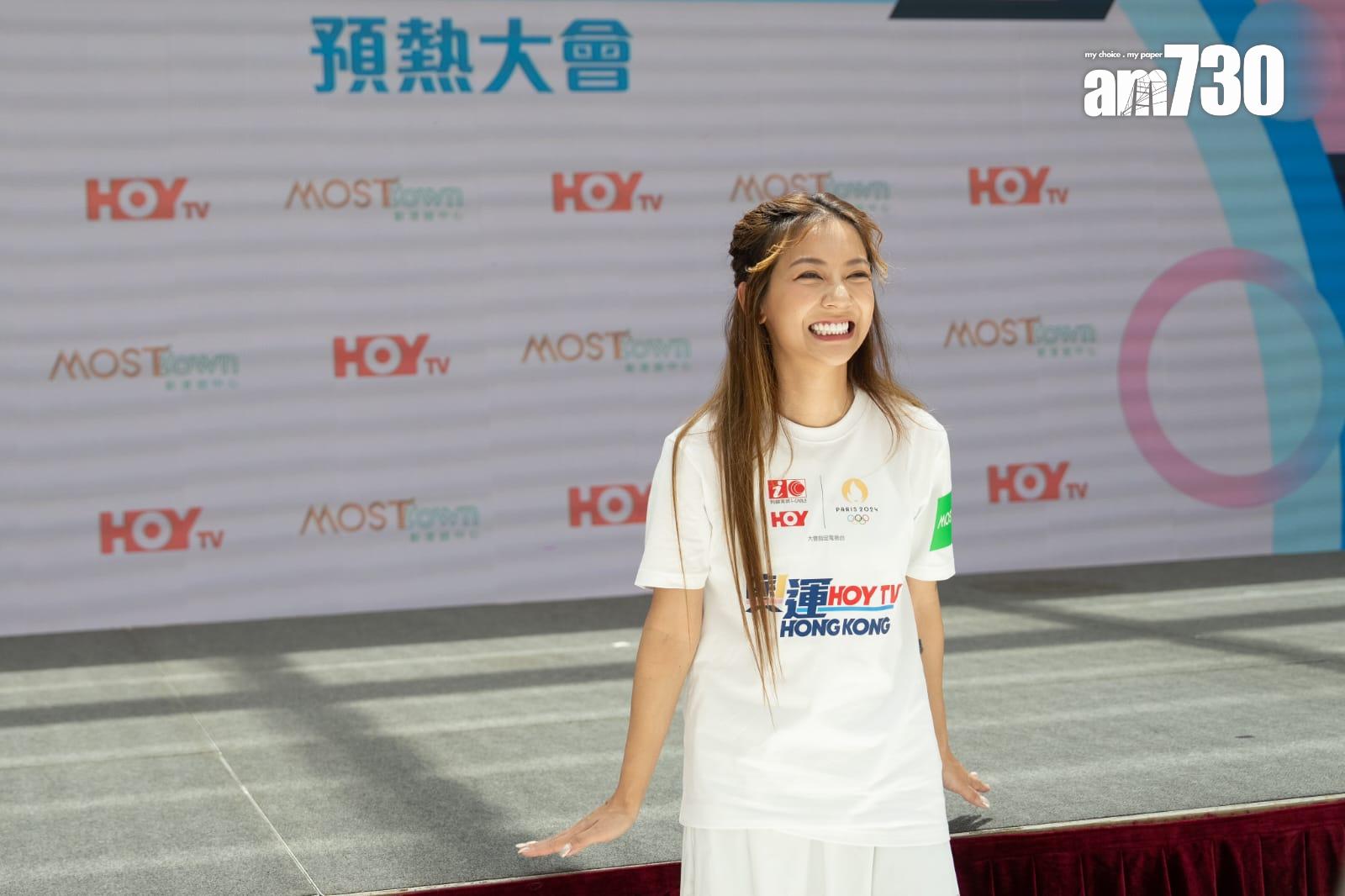 何雁詩出席HOY TV的奧運宣傳活動。(林靄怡攝)
