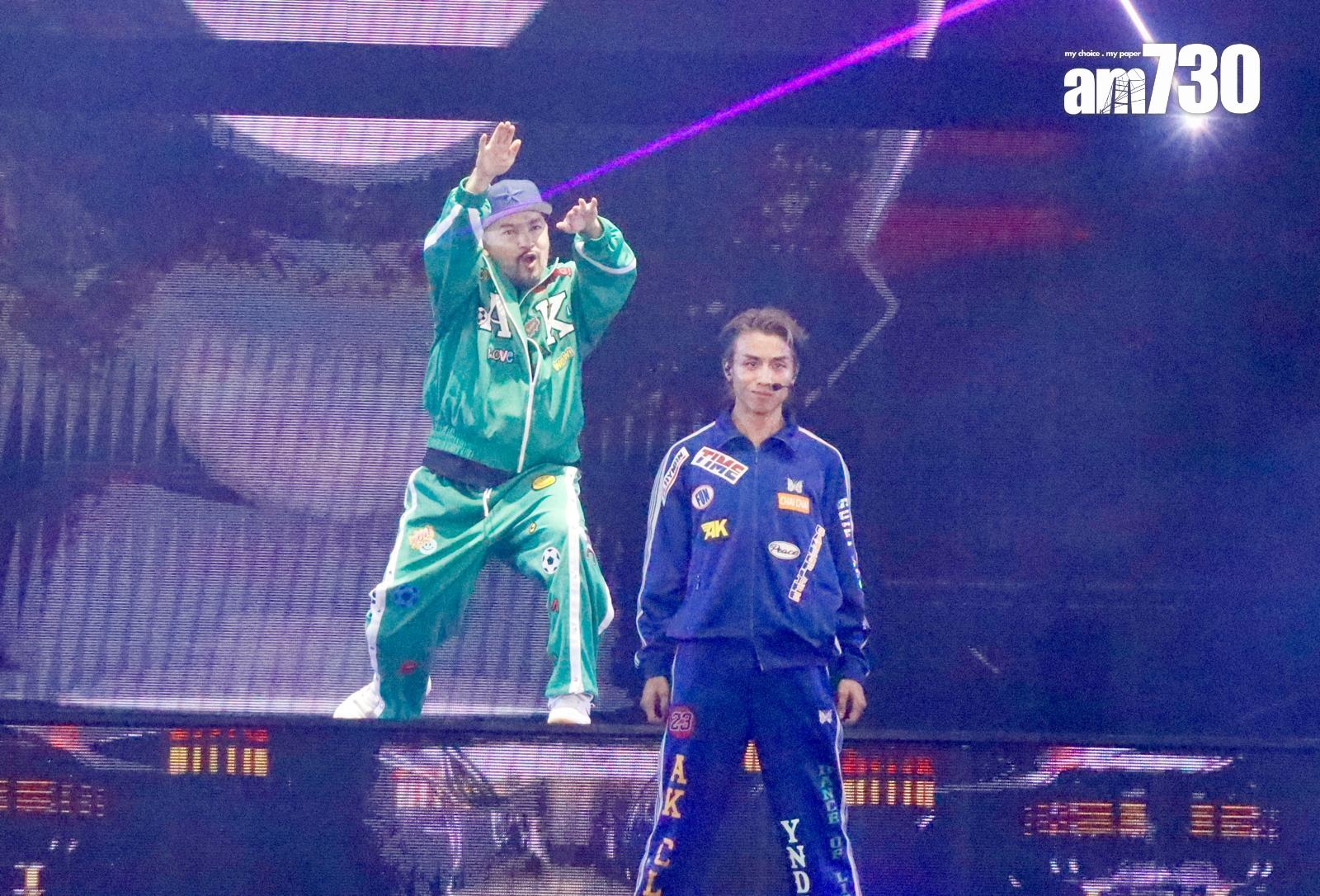 AK獲兒時跳舞偶像Lando Wilkins(綠衫)撑場,跳唱由對方編舞的《Guilt Machine》。(娛樂組攝)