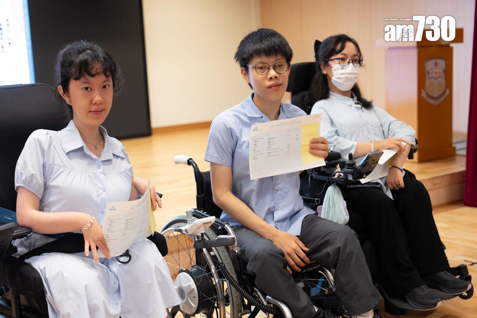 香港紅十字會雅麗珊郡主學校3人榮獲佳績,邱穎宜(左)最佳五科取得共20分;彭靖家(中)及賴君怡(右)最佳五科共取得25分。(林靄怡攝)