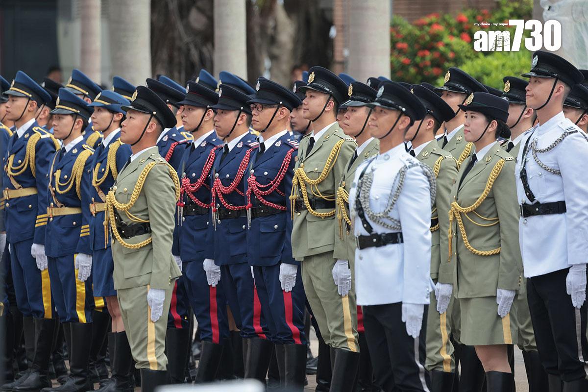 香港回歸27周年,政府在灣仔金紫荊廣場舉行升旗儀式。(中通社)