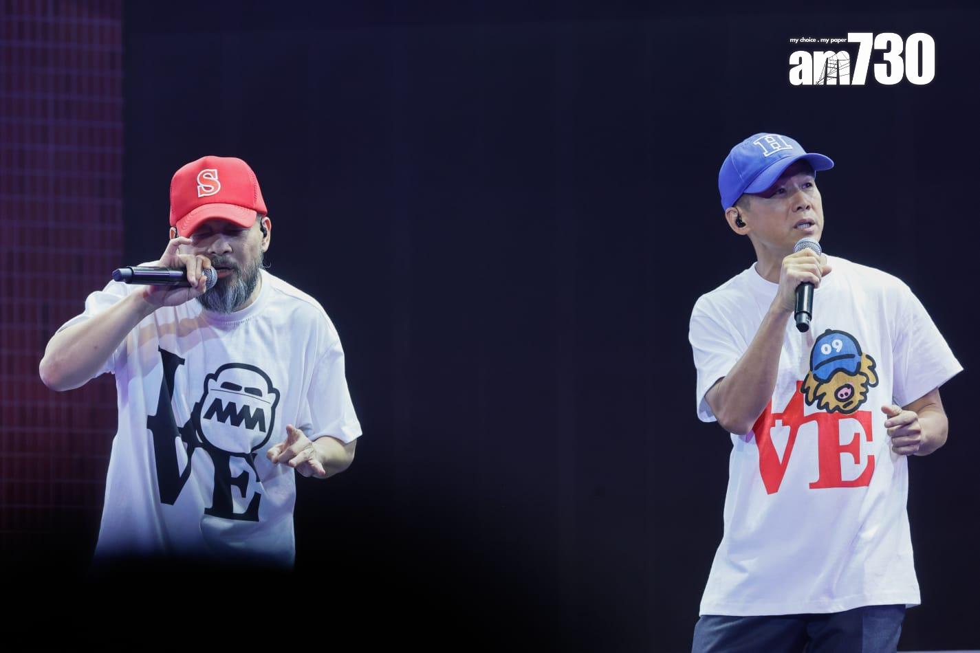 林海峰和葛民輝邀來草蜢擔任《軟硬廣播道3號FANS殺人事件》拉闊音樂會嘉賓。(蘇文傑攝)