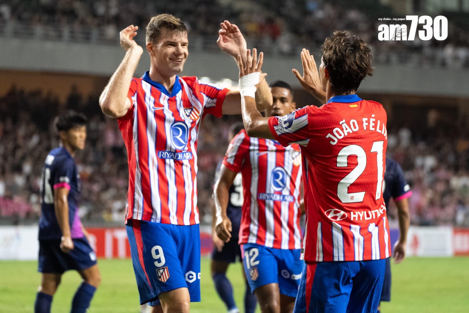 「中銀人壽盃」傑志 對 馬德里體育會,挪威神鋒阿歷山大索洛夫(Alexander Sorloth)上半場梅開二度。(林靄怡攝)