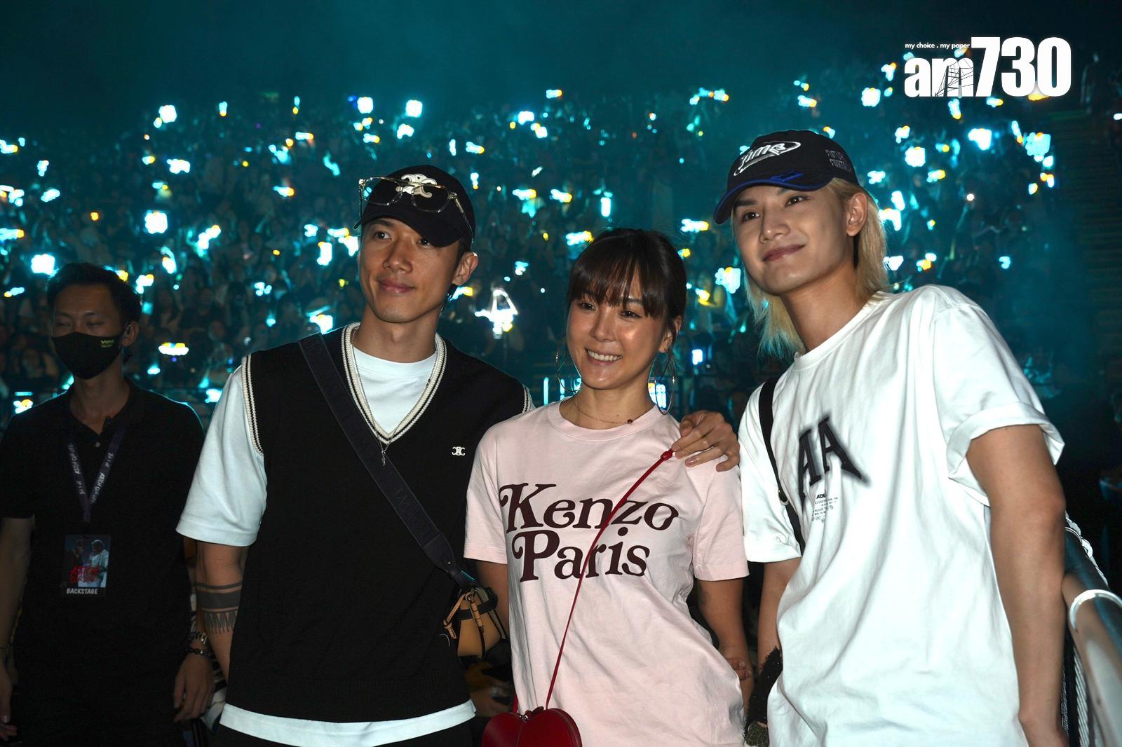 Jeremy、Stanley與女友Alina入場支持MC和Jer開騷。(吳康琦攝)