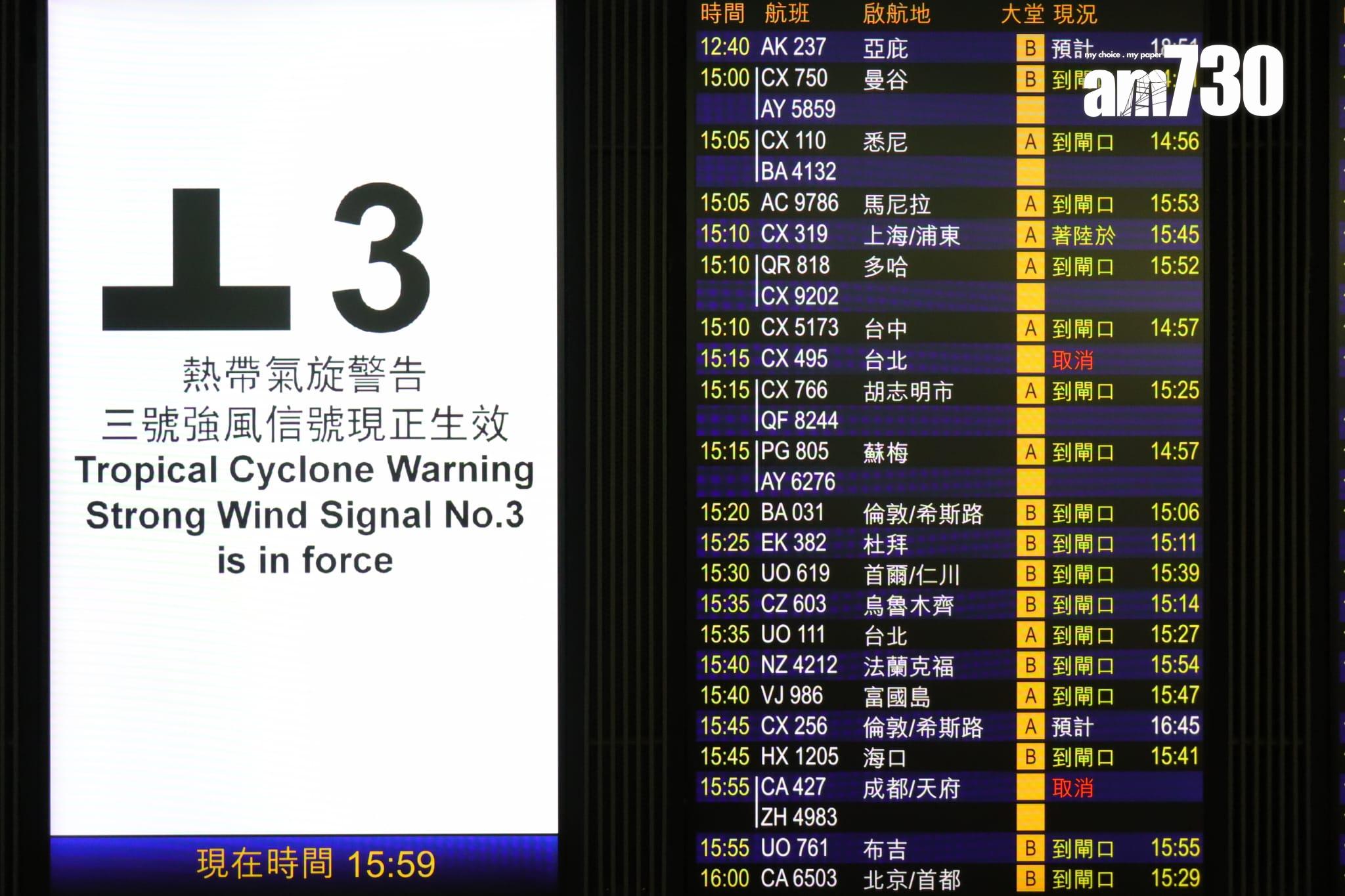 摩羯颱風金鐘站及機場情況。(鍾式明攝)