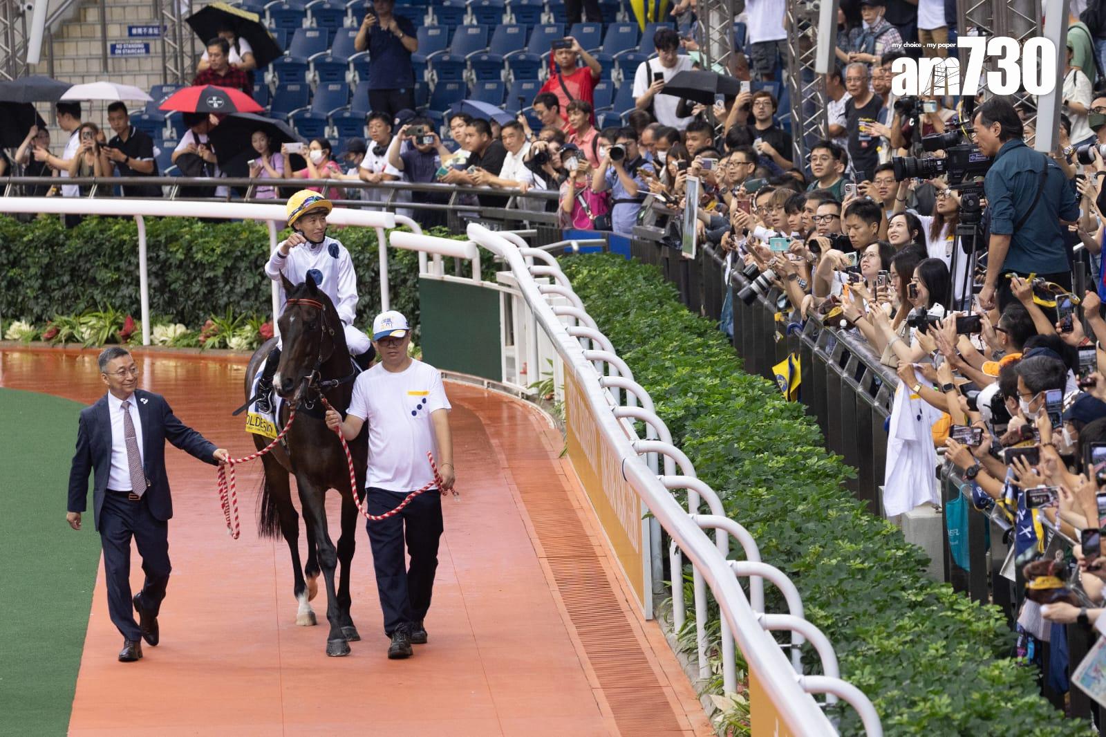 香港馬王金鎗六十現身沙田馬場 光榮退役與港人告別 (蘇文傑攝)