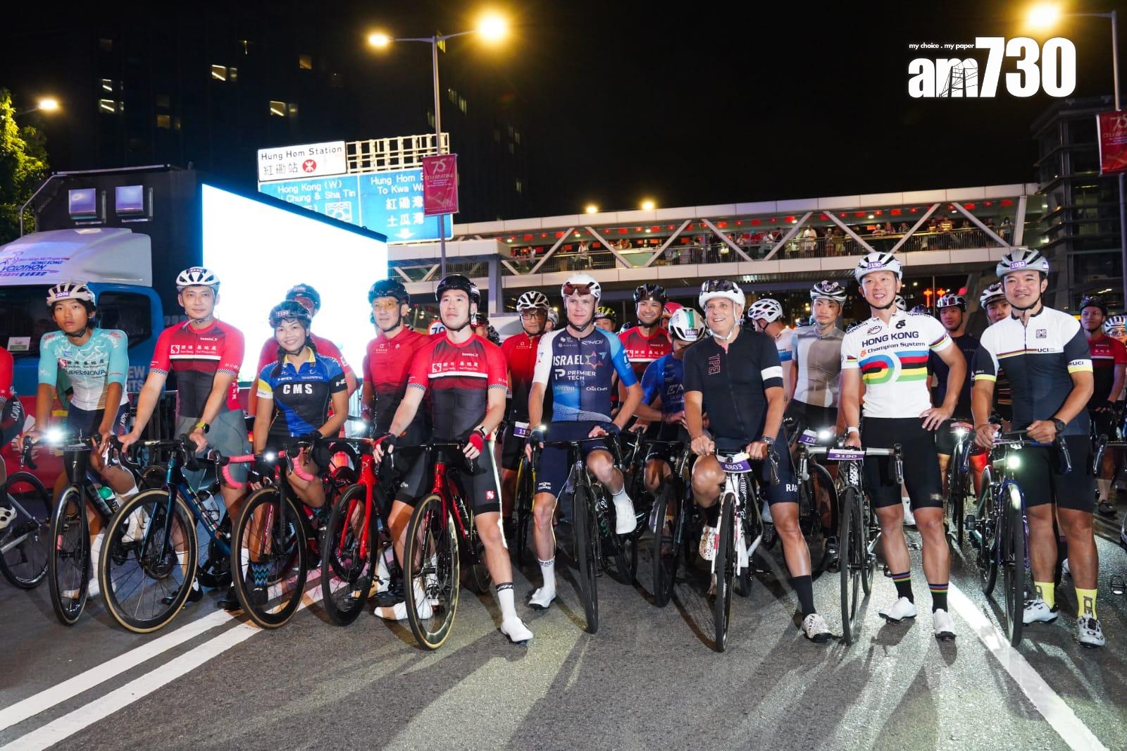 四屆環法單車賽冠軍得主Chris Froome、奧運獎牌得主李慧詩、世界場地單車錦標賽冠軍郭灝霆、香港東亞運動會男子公路賽金牌得主鄧宏業、前港隊三項鐵人代表李致和、三屆亞運金牌得主黃金寶、世錦賽冠軍郭灝霆等都有參賽。(吳康琦攝)