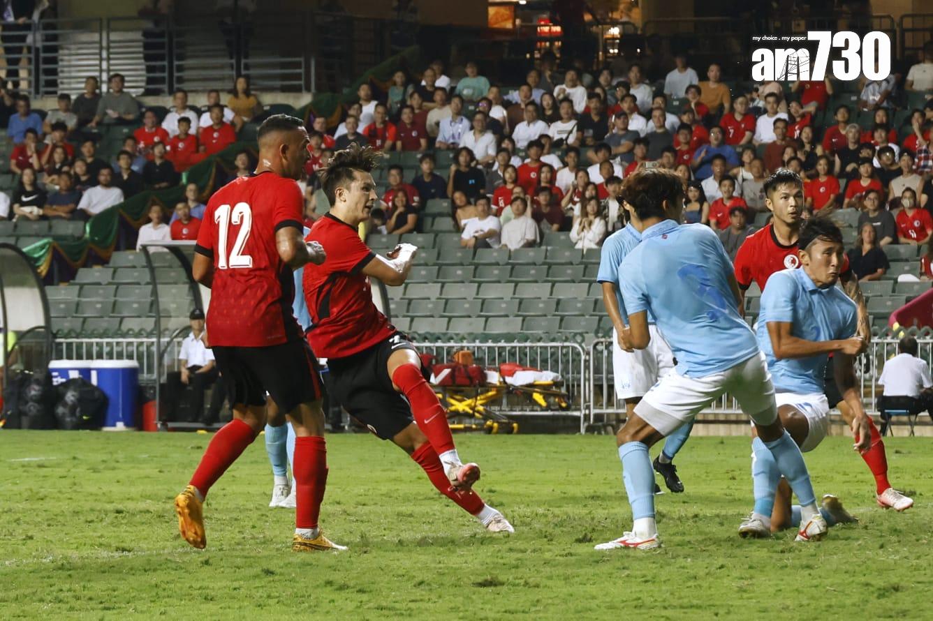 香港主場對柬埔寨的國際友賽在香港大球場舉行,安永佳及艾華頓上半場各入一球。(林俊源攝)