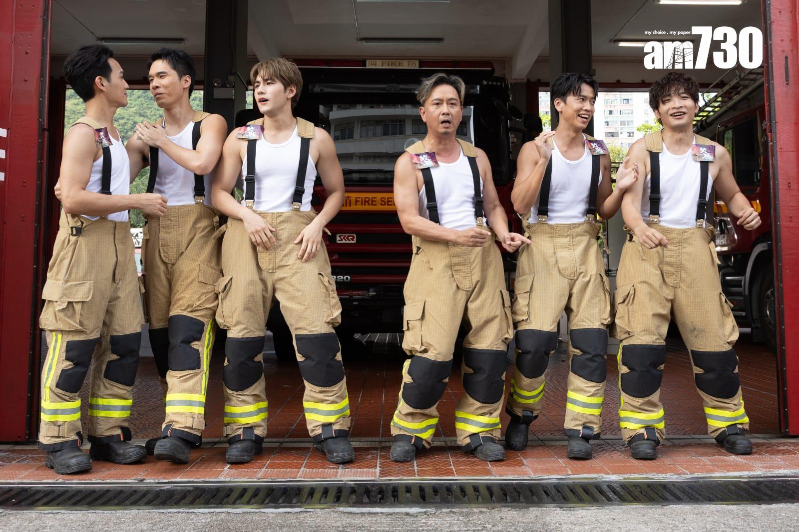 謝君豪、魏浚笙(Jeffrey)、何啟華(Dee哥)、林家熙、梁仲恆和黃愷傑大騷麒麟臂拍MV。(蘇文傑攝)
