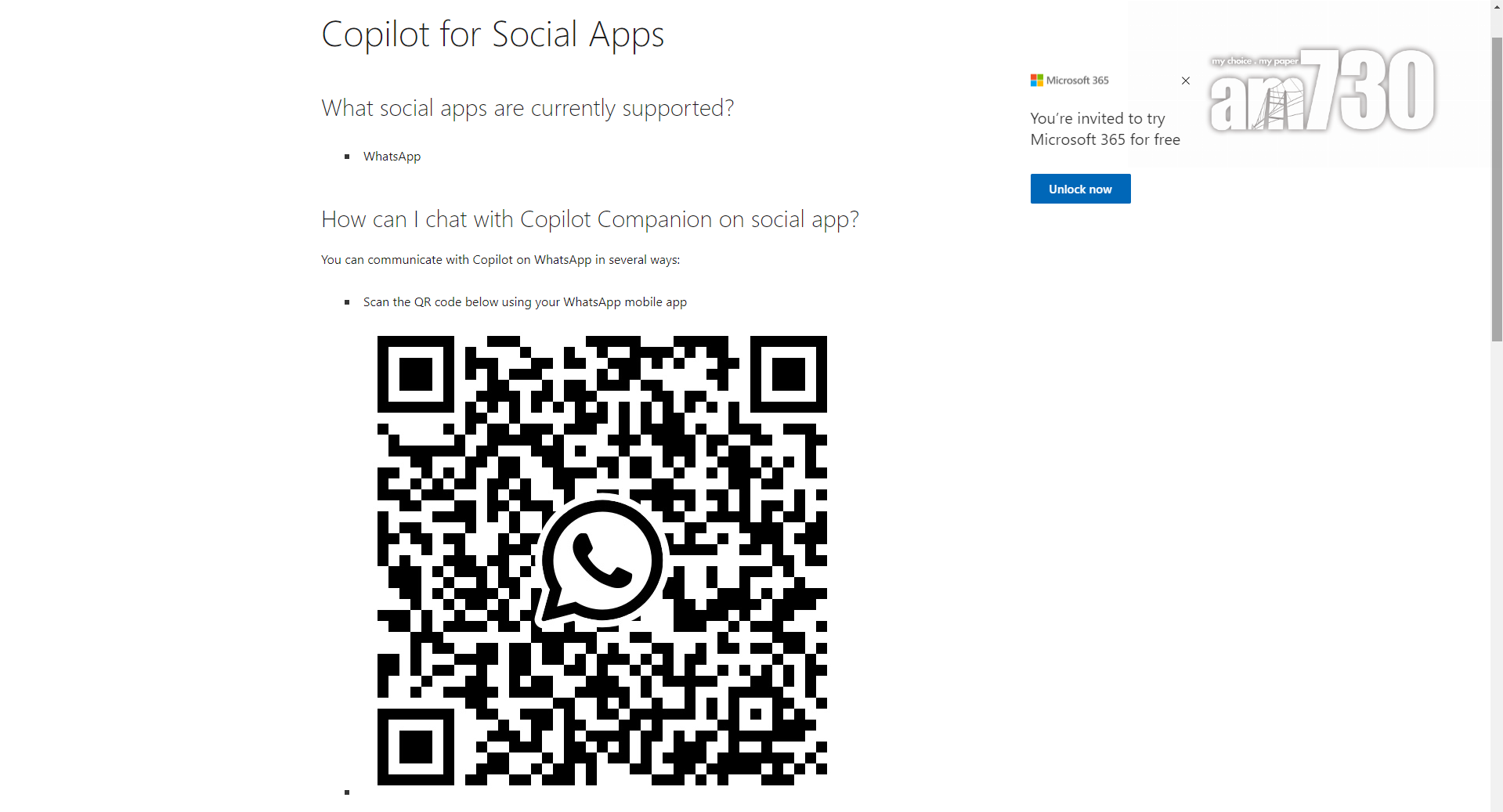 WhatsApp Copilot AI只需掃瞄二維碼或使用連結即可。