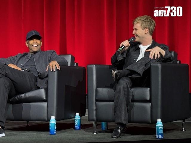 丹素華盛頓跟《帝國驕雄II》拍檔弗烈海辛格分享拍攝感受。 (Lilly Lui攝)