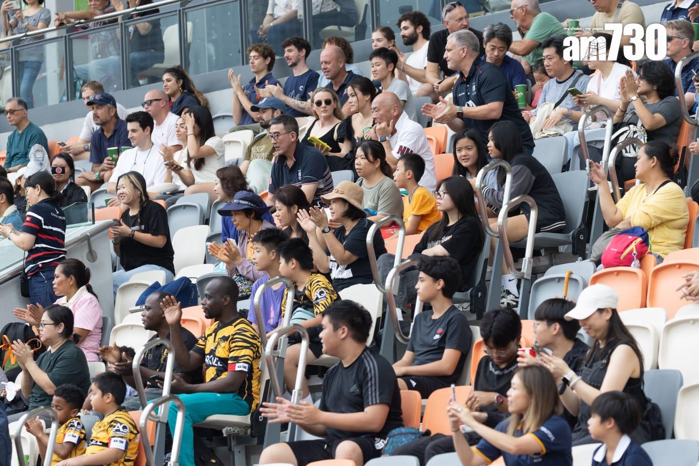 啟德體育園今日進行第二場欖球測試賽,由香港男子15人欖球代表隊對戰巴西隊。(蘇文傑攝)