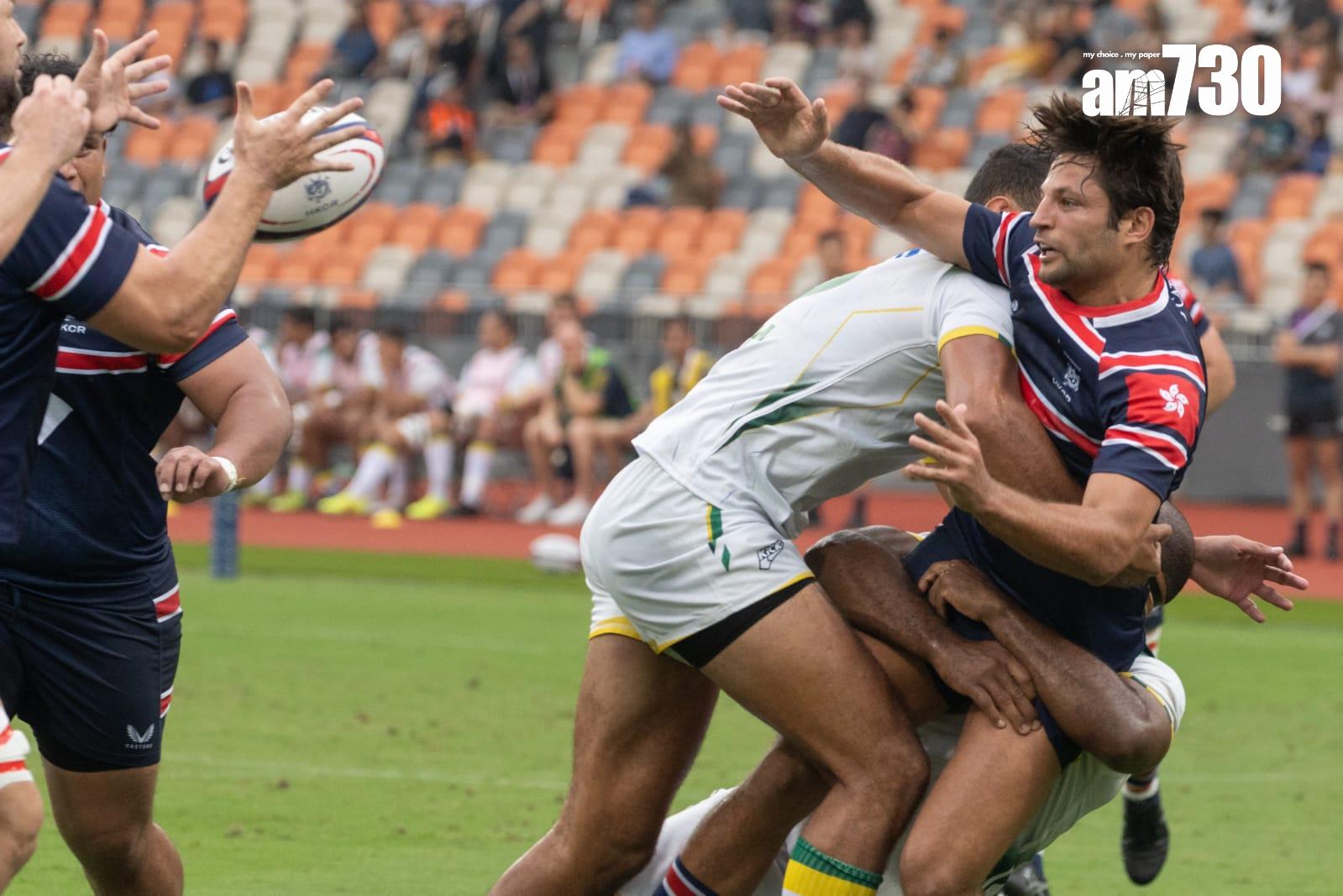 啟德體育園今日進行第二場欖球測試賽,由香港男子15人欖球代表隊對戰巴西隊。(蘇文傑攝)