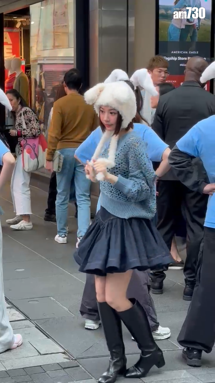 林明禎現身中環鬧市拍攝。(娛樂組攝)