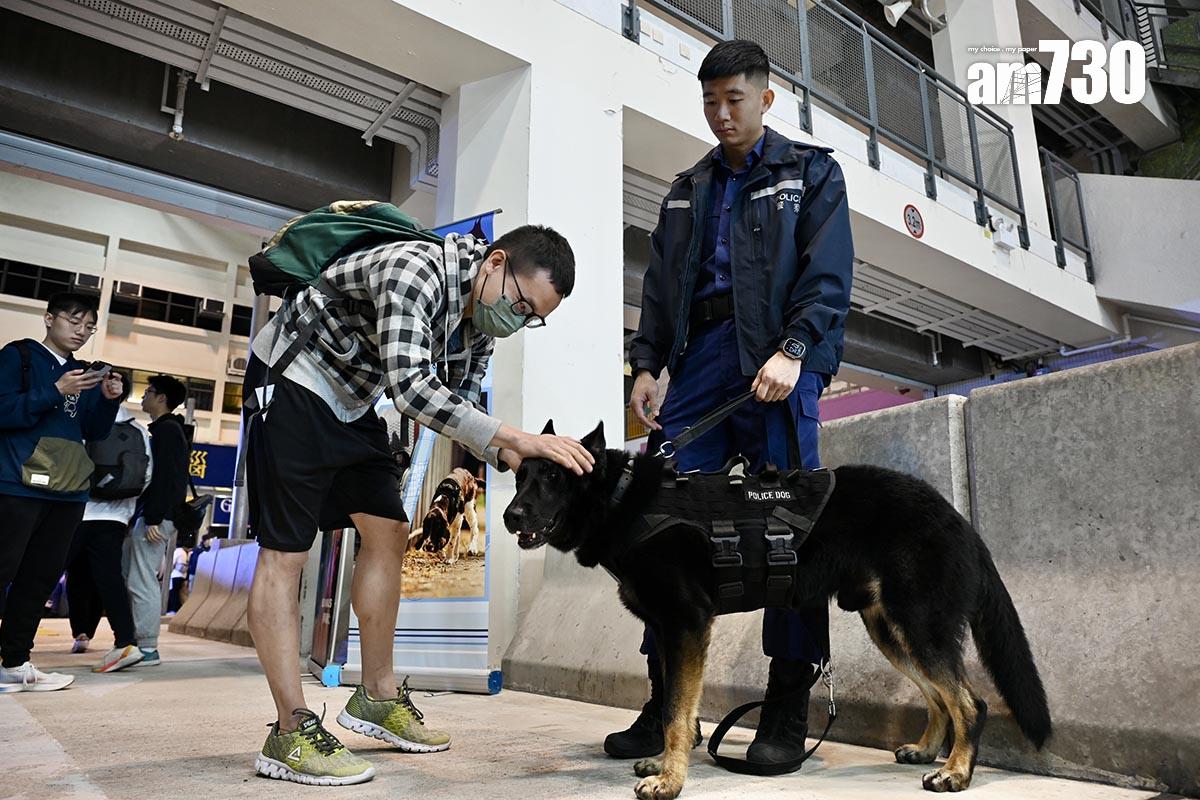 有招募體驗日的參加者與警犬互動。(中新社)
