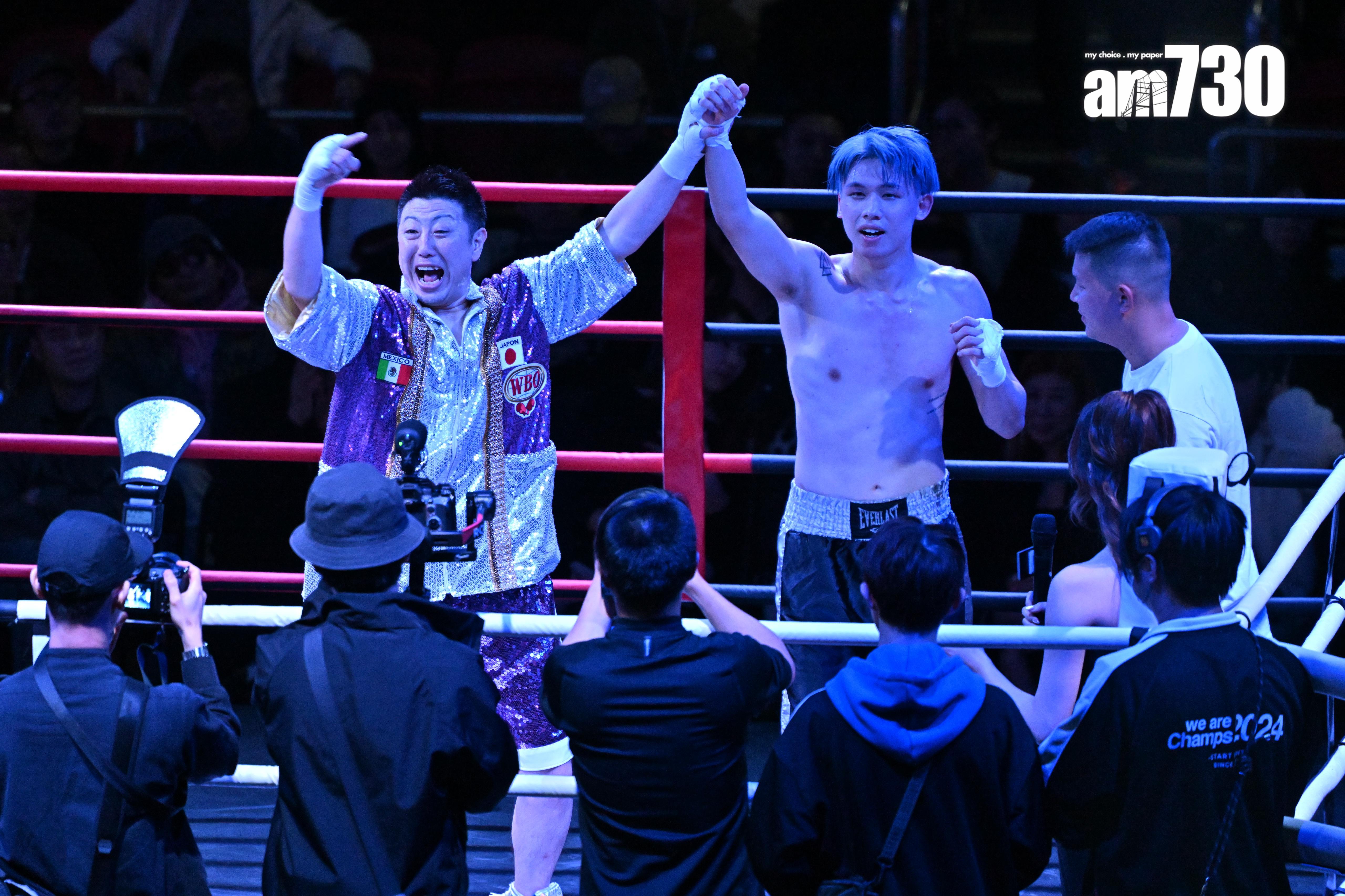 前日本拳王野上真司來港比賽,與香港擊界新秀「香港葵芳AK」對打,最後以3︰0輸給AK。(娛樂組攝)