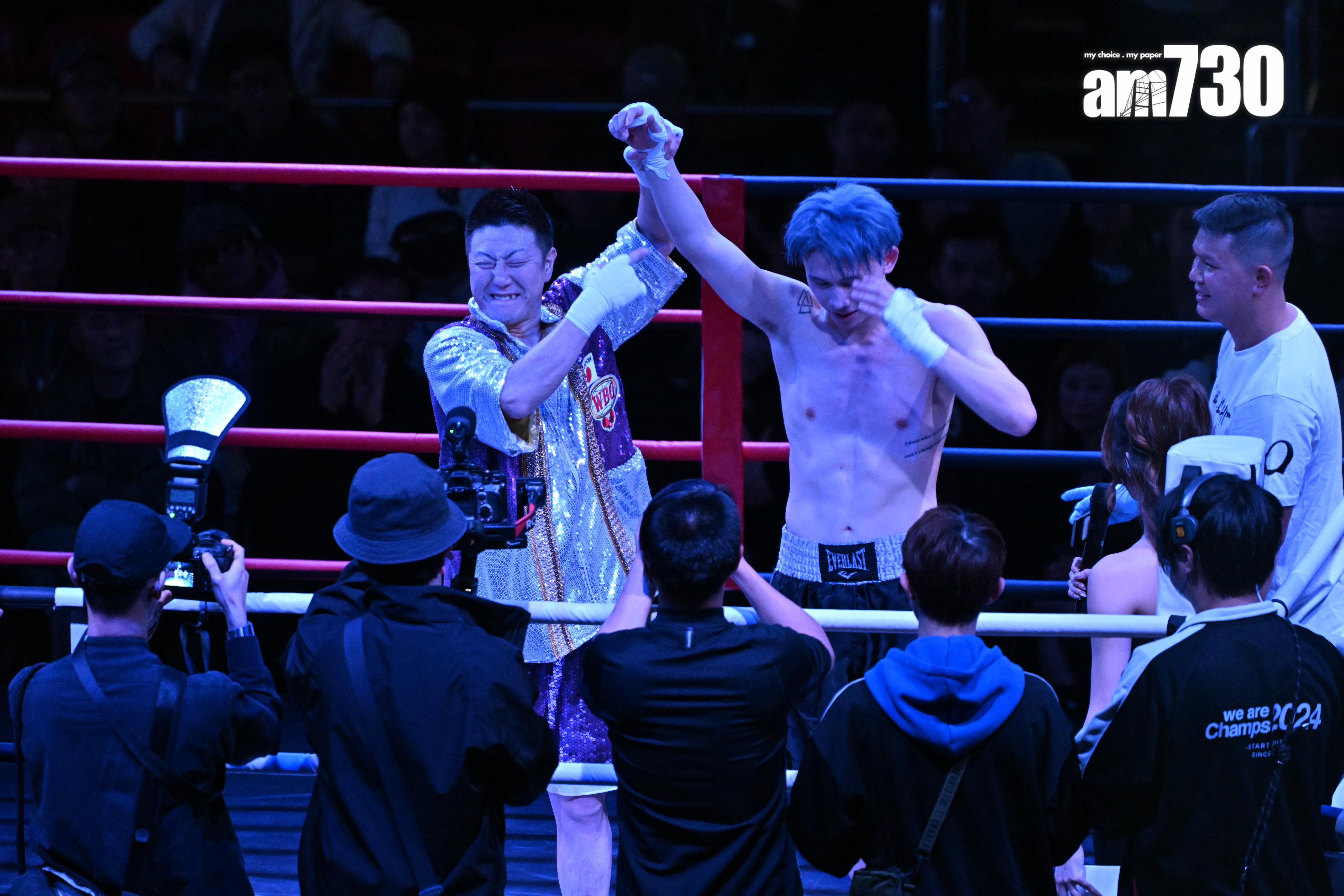 前日本拳王野上真司來港比賽,與香港擊界新秀「香港葵芳AK」對打,最後以3︰0輸給AK。(娛樂組攝)