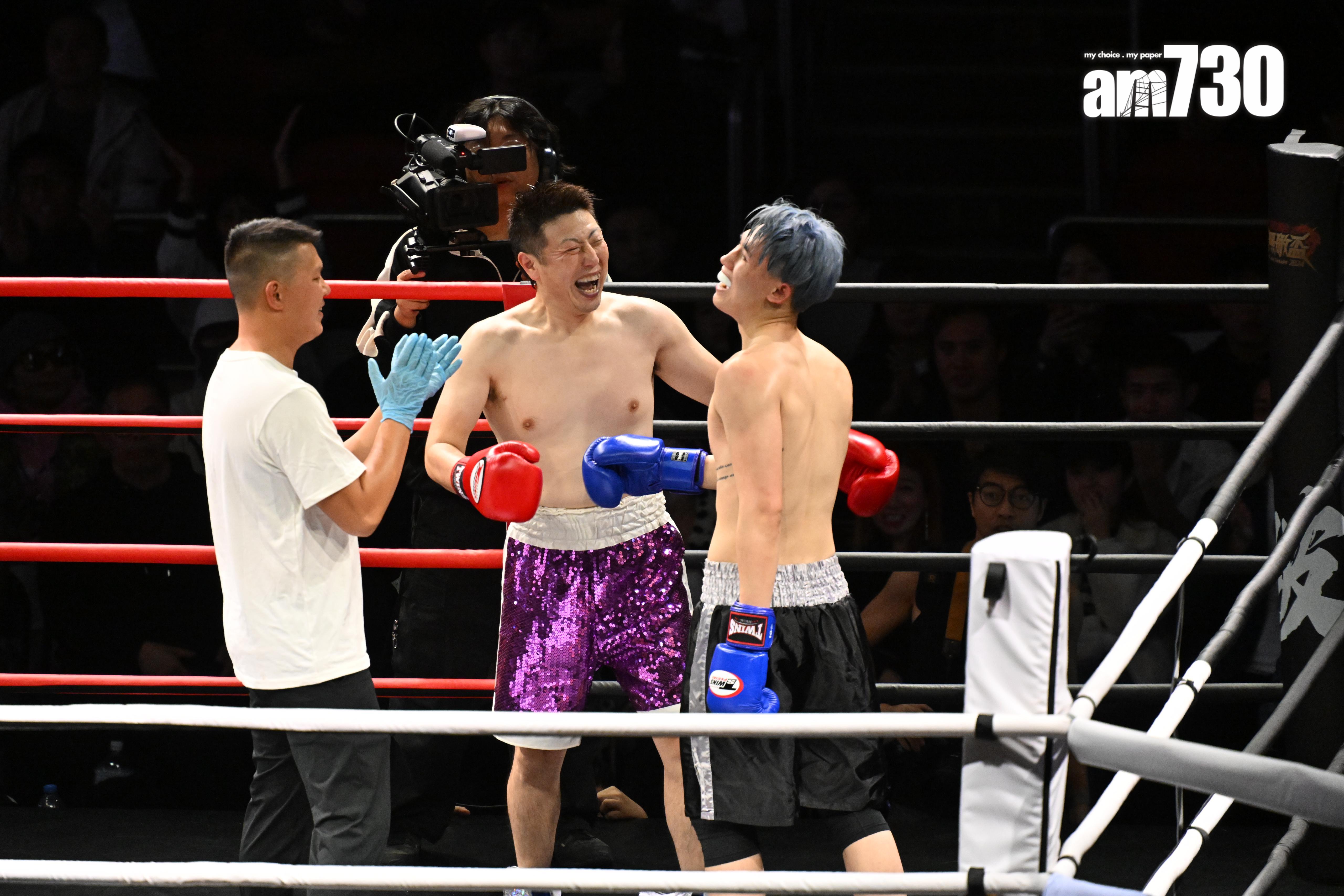 前日本拳王野上真司來港比賽,與香港擊界新秀「香港葵芳AK」對打,最後以3︰0輸給AK。(娛樂組攝)