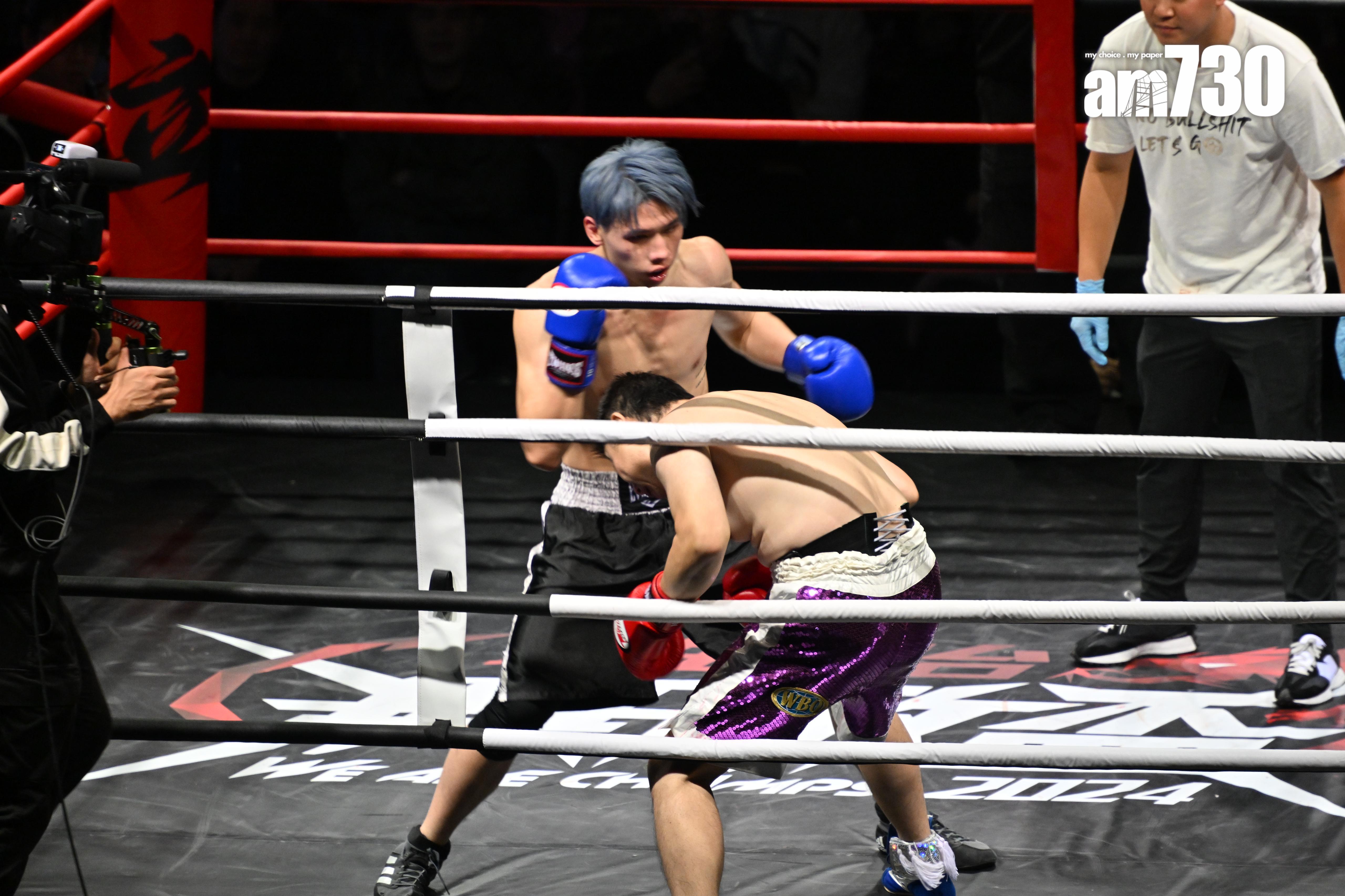 前日本拳王野上真司來港比賽,與香港擊界新秀「香港葵芳AK」對打,最後以3︰0輸給AK。(娛樂組攝)