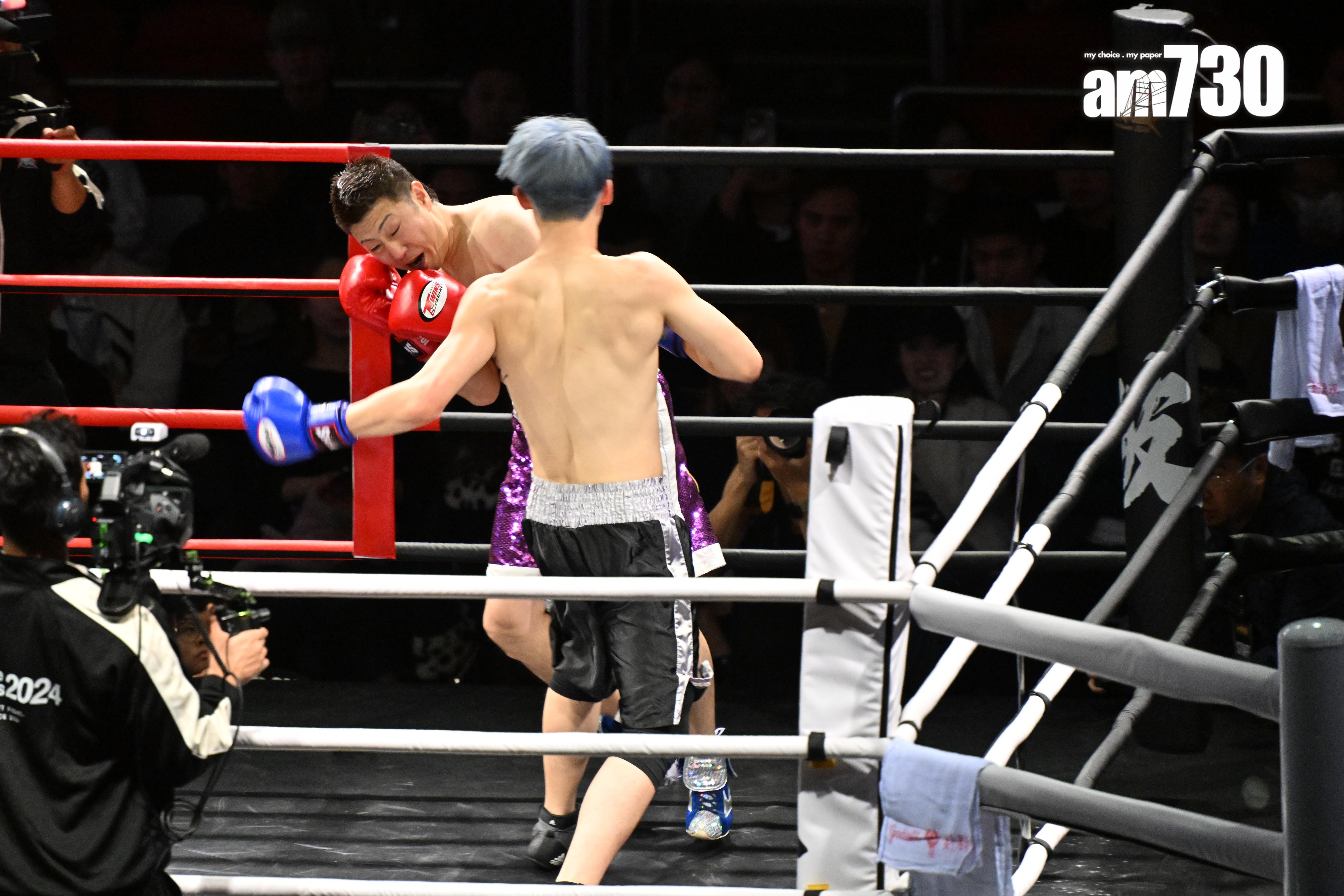 前日本拳王野上真司來港比賽,與香港擊界新秀「香港葵芳AK」對打,最後以3︰0輸給AK。(娛樂組攝)