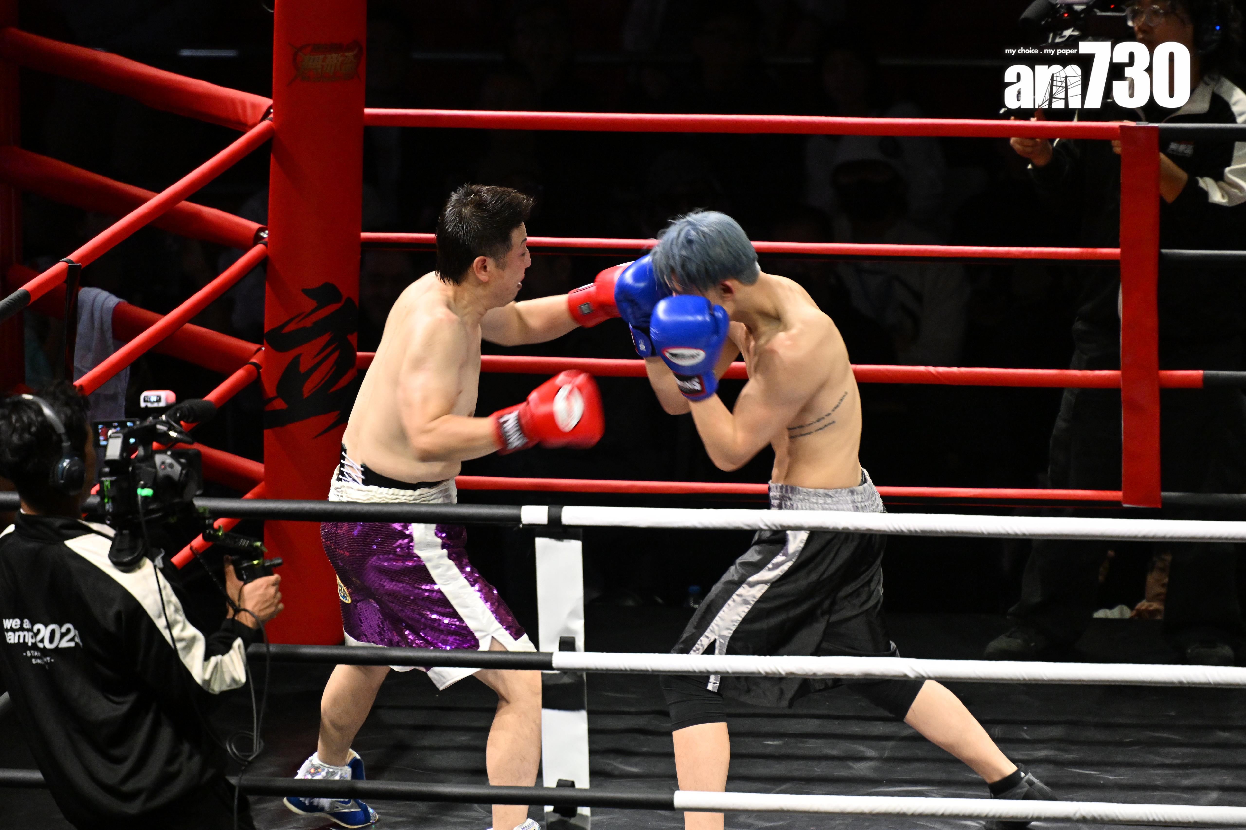 前日本拳王野上真司來港比賽,與香港擊界新秀「香港葵芳AK」對打,最後以3︰0輸給AK。(娛樂組攝)