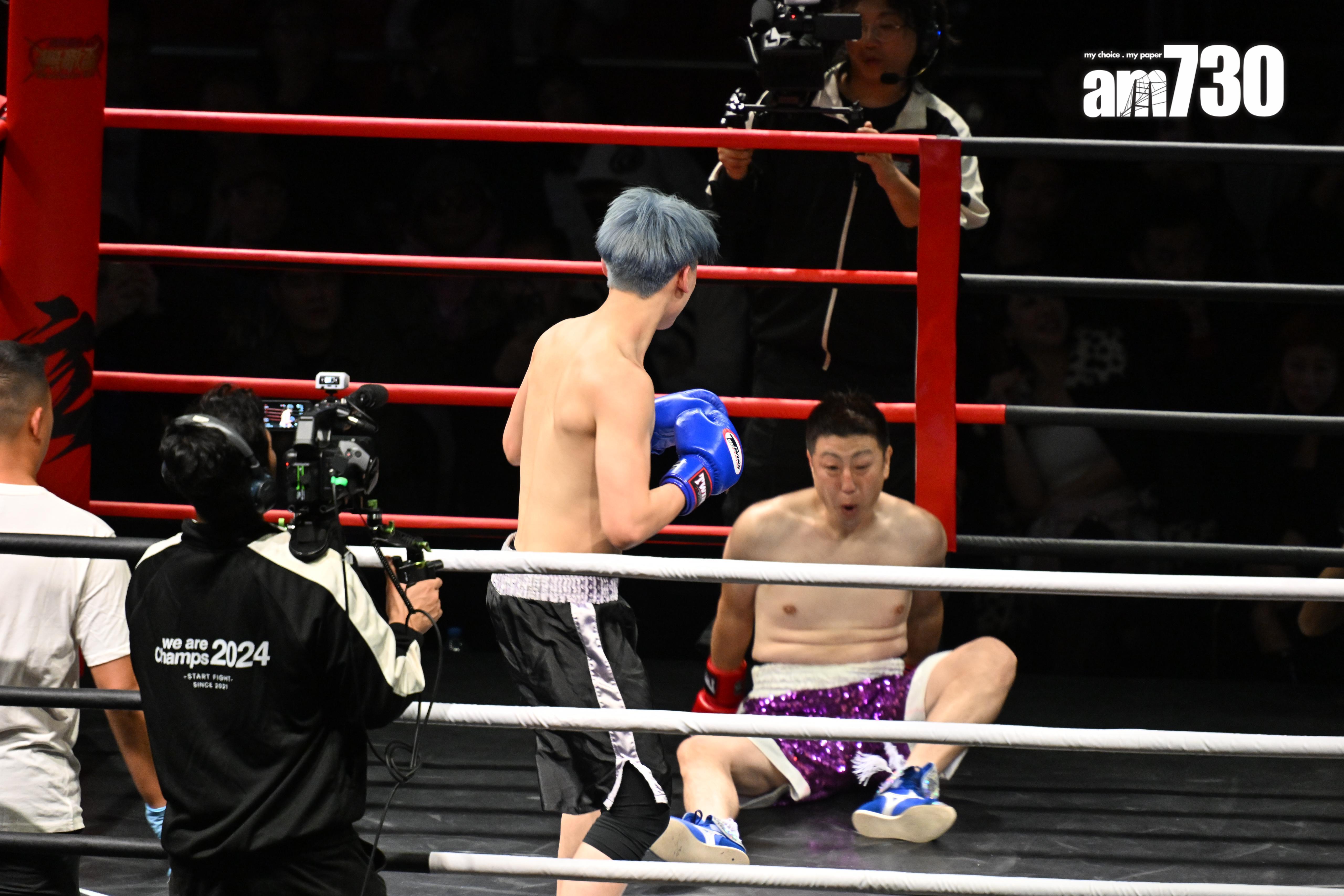 前日本拳王野上真司來港比賽,與香港擊界新秀「香港葵芳AK」對打,最後以3︰0輸給AK。(娛樂組攝)