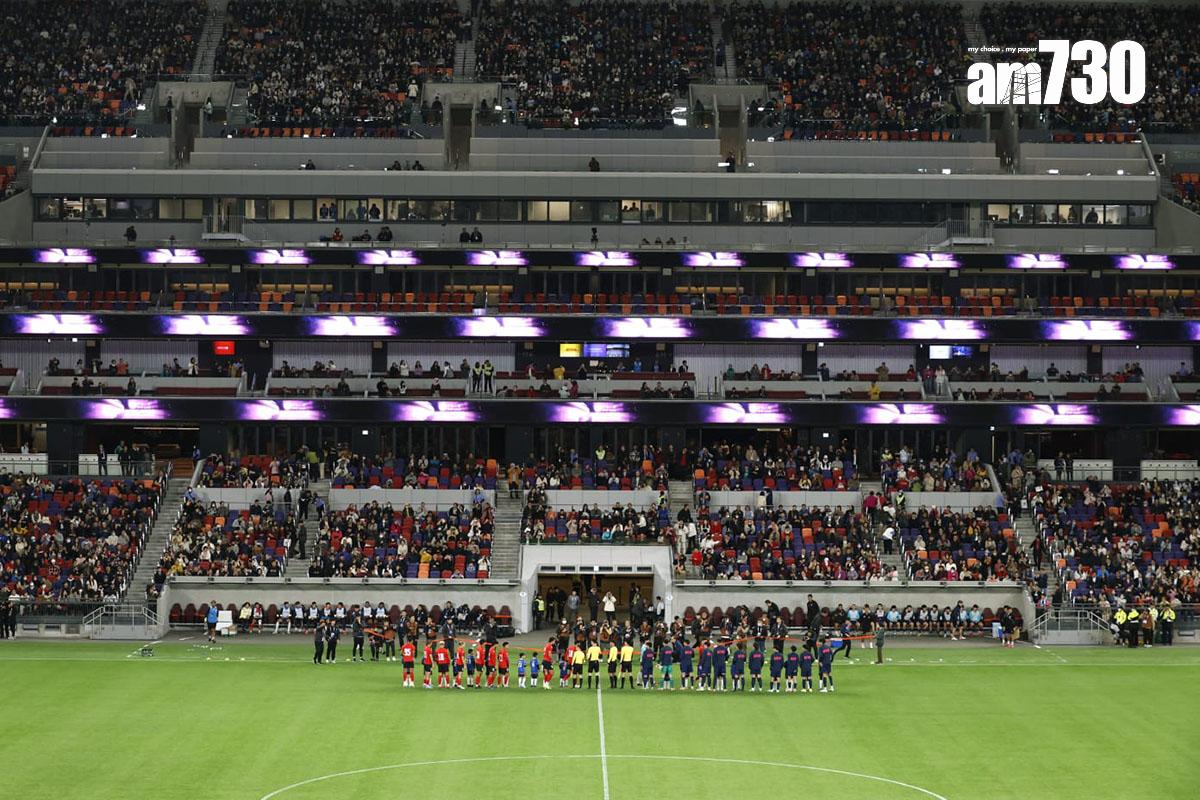 啟德體育園舉辦大型演練,賽場上演港超聯U-22聯賽傑志對北區。(林俊源攝)