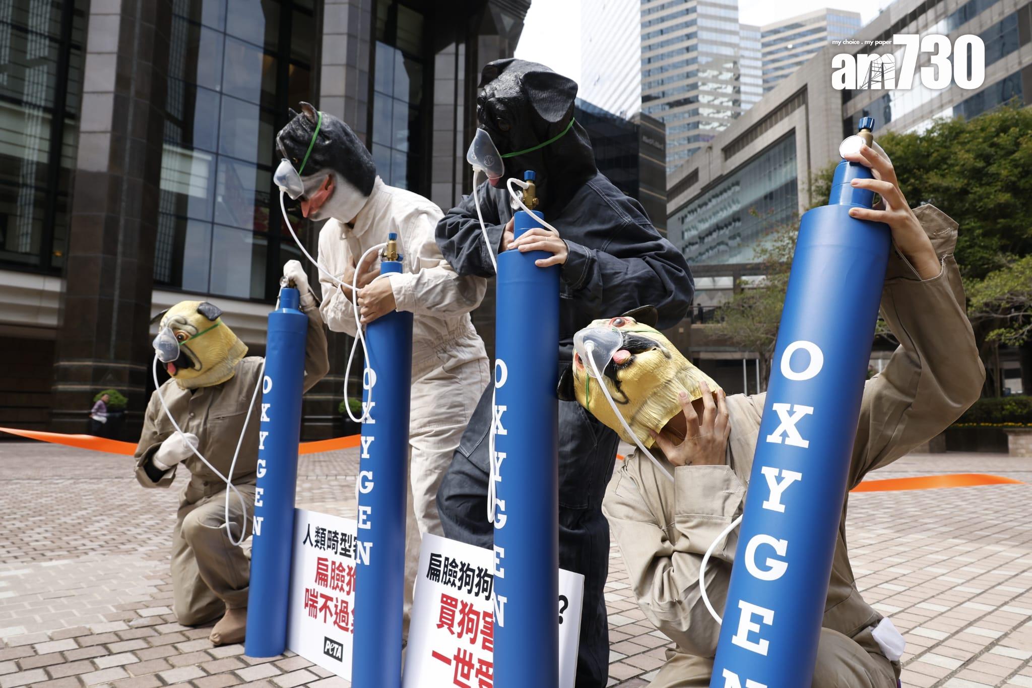 多名善待動物組織(PETA)支持者,聚集動物節會場外。(林俊源攝)