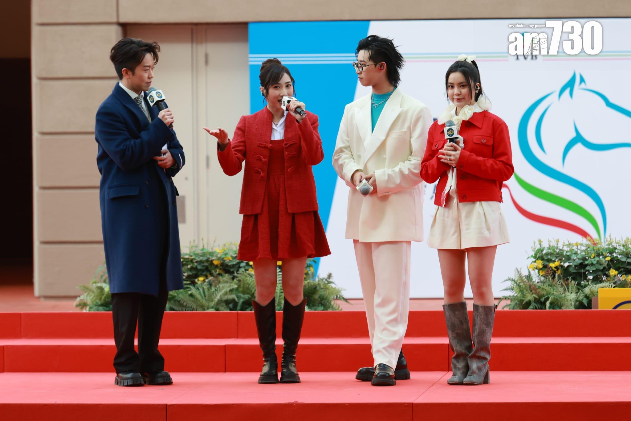 姚焯菲、林智樂及鍾柔美擔任「TVB賽馬日」開幕嘉賓。(羅錦鴻攝)