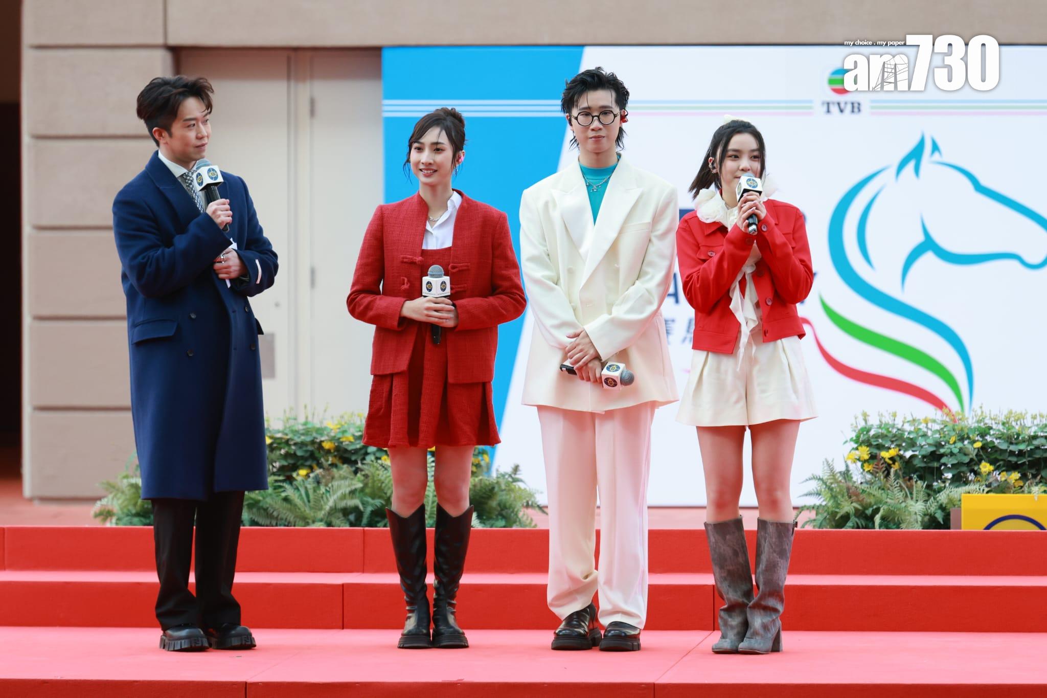 姚焯菲、林智樂及鍾柔美擔任「TVB賽馬日」開幕嘉賓。(羅錦鴻攝)