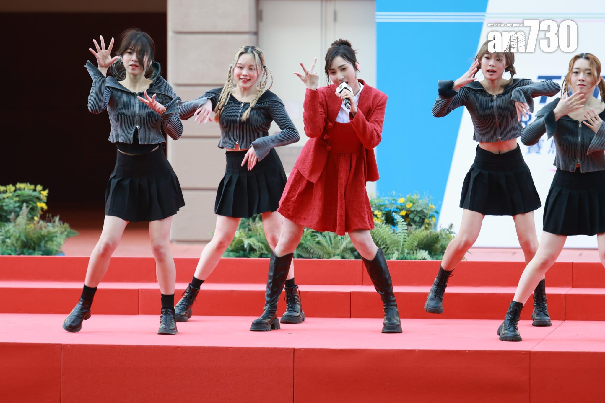 姚焯菲、林智樂及鍾柔美擔任「TVB賽馬日」開幕嘉賓。(羅錦鴻攝)