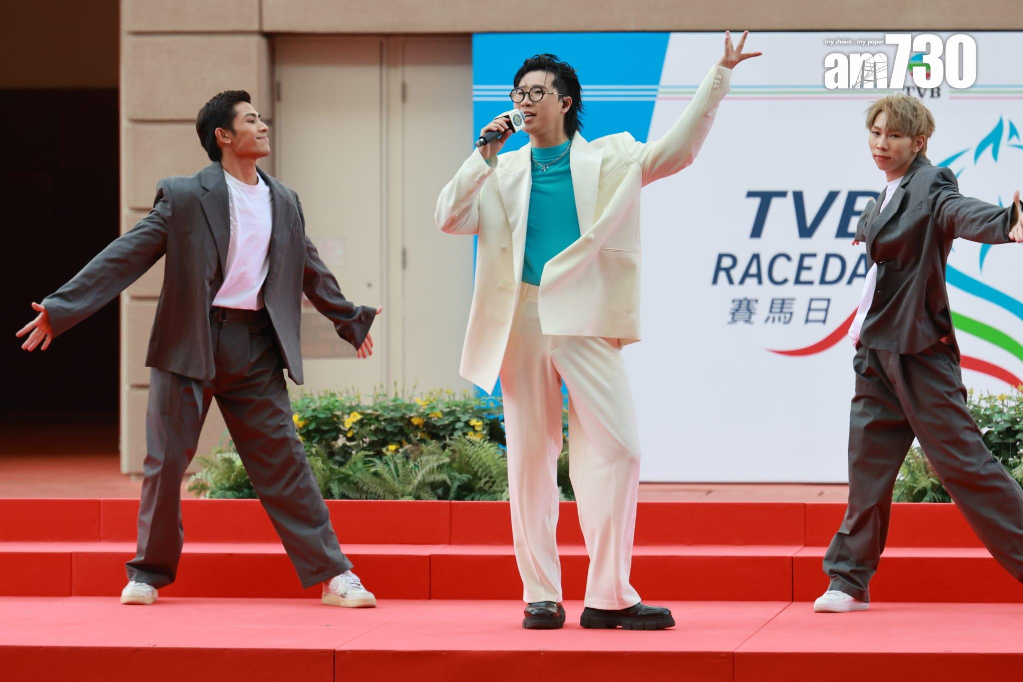 姚焯菲、林智樂及鍾柔美擔任「TVB賽馬日」開幕嘉賓。(羅錦鴻攝)