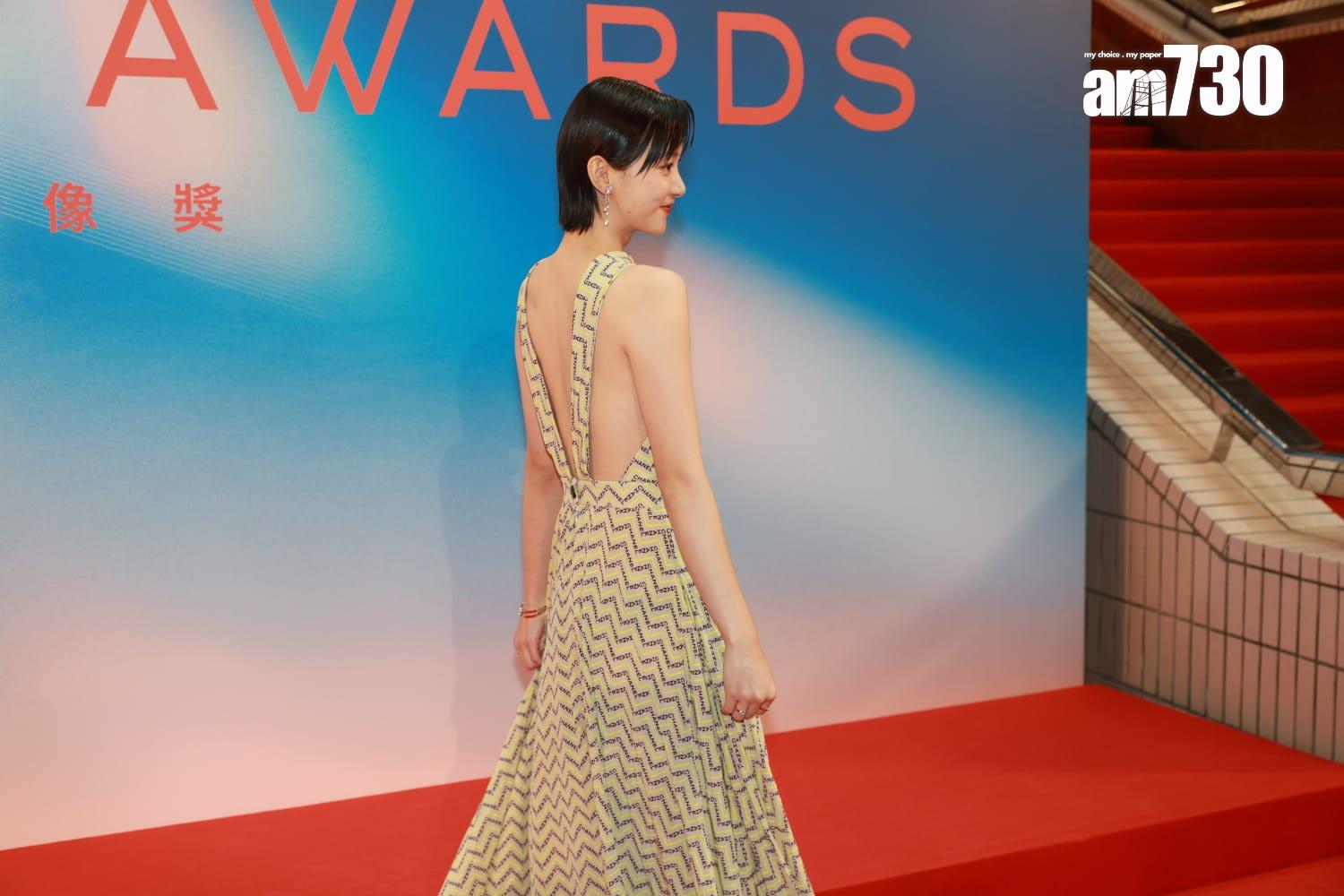 袁澧林盛裝出席金像獎記者會。(羅錦鴻攝)