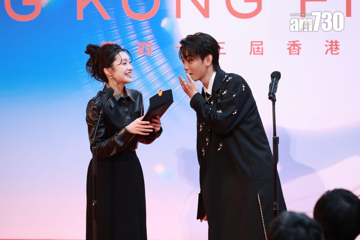 謝咏欣宣讀Marf入圍角逐最佳新演員時,一度讀不出她的中文名「邱彥筒」。(羅錦鴻攝)