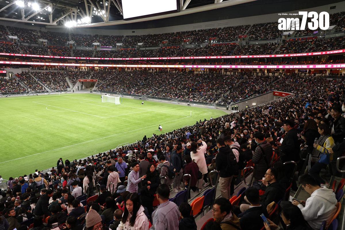 啟德體育園舉辦大型演練,賽場上演港超聯U-22聯賽傑志對北區。(林俊源攝)