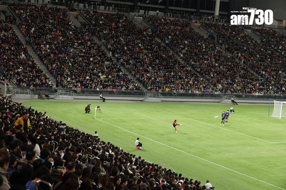 啟德體育園舉辦大型演練,賽場上演港超聯U-22聯賽傑志對北區。(林俊源攝)