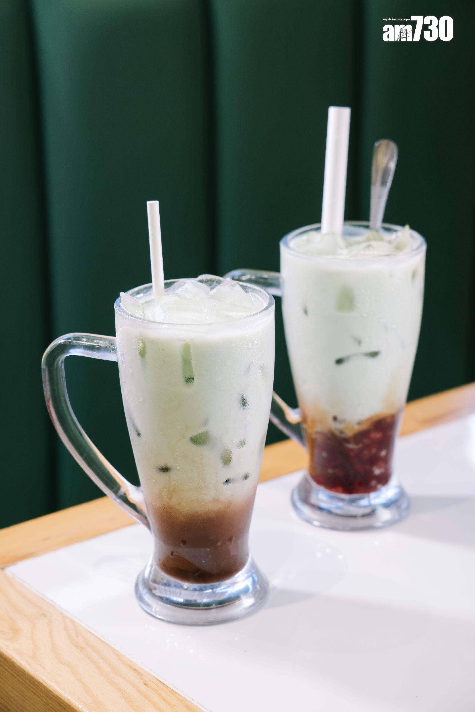 阿華田開心果(前)、開心果奶茶紅豆冰(後) 開心果味道柔和,後者堅果香氣與茶味及紅豆的甜味層次分明。