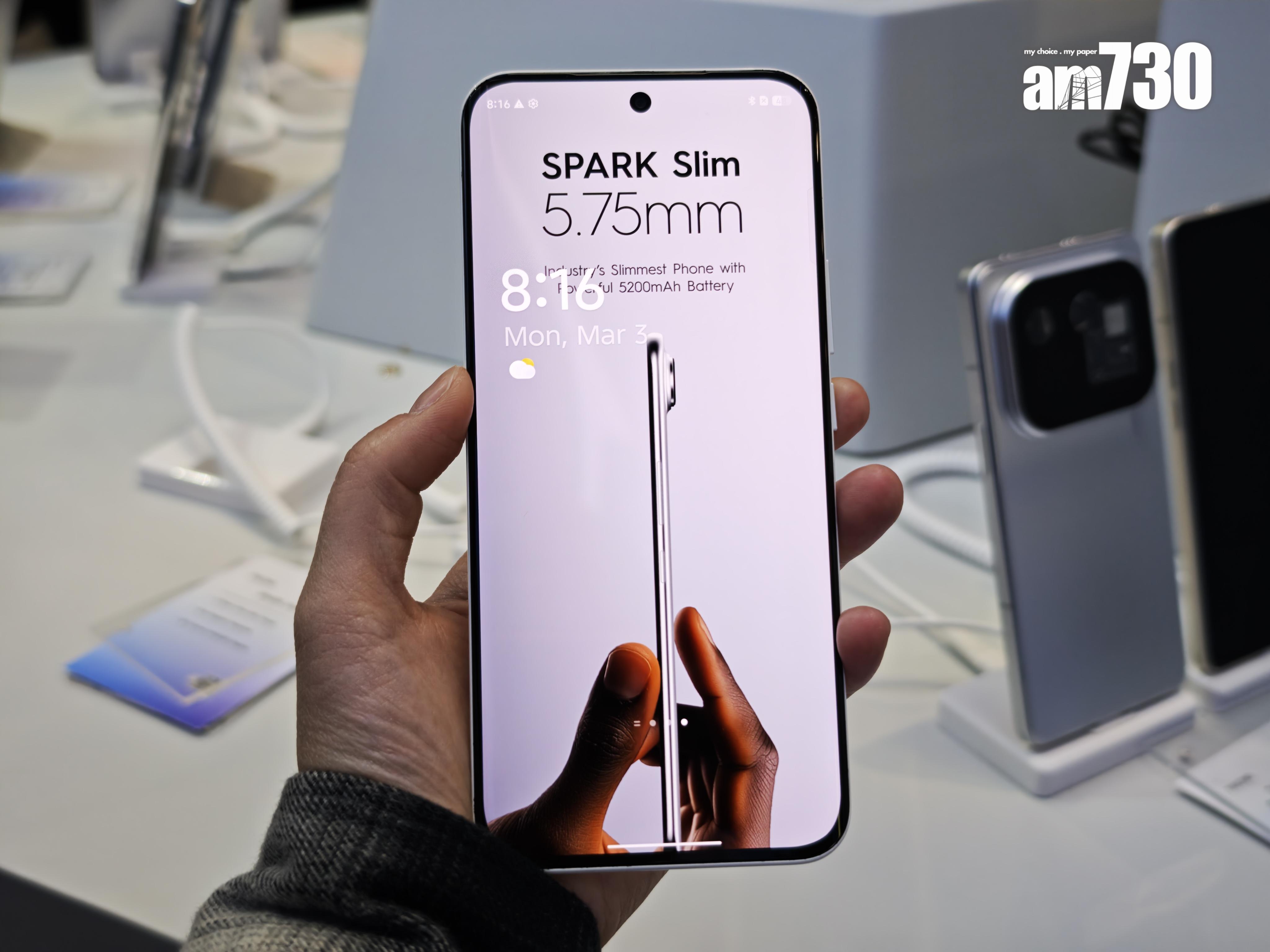 MWC 2025|Tecno Spark Slim OLED屏幕亮麗清晰。