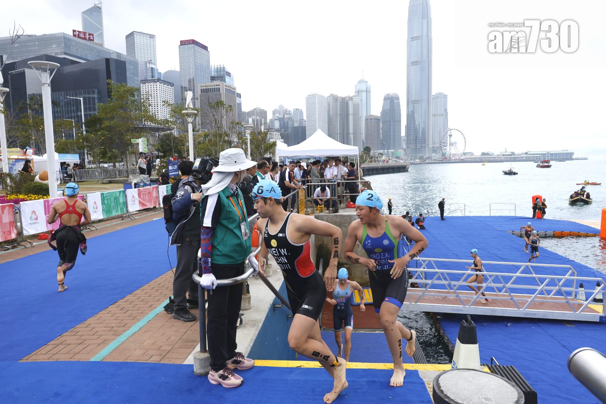 全運會三項鐵人混合接力測試賽 山東奪冠港隊混合接力摘銅 (林俊源攝)