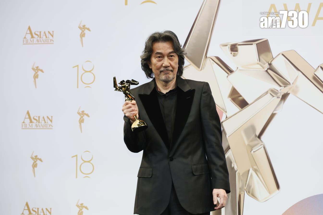 役所廣司獲第18屆亞洲電影大獎「終身成就獎」。(林俊源攝)
