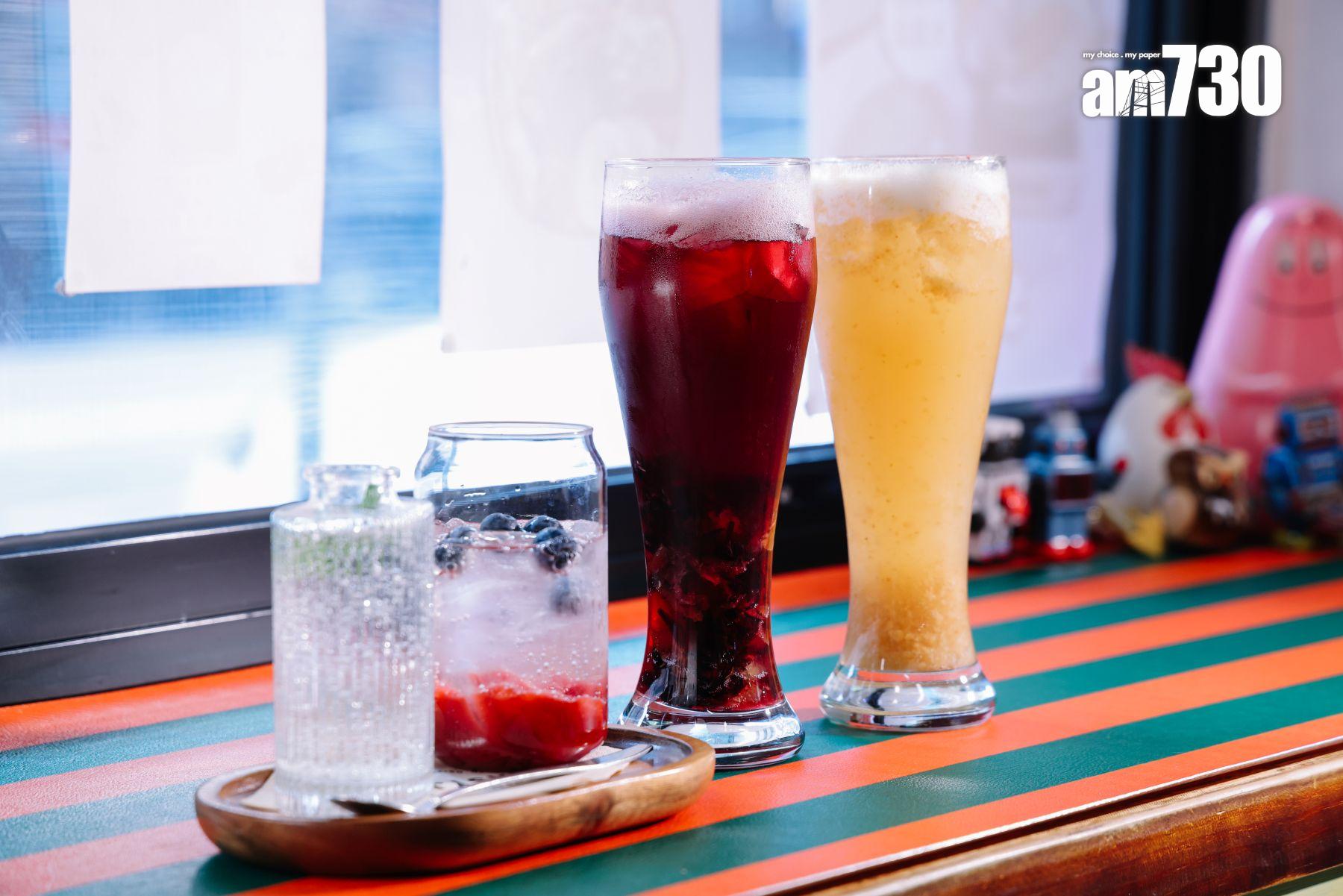 士多啤梨梳打$48、洛神花柚子梳打$48、山渣玫瑰梳打$48 飲品的果醬全是自家煮製,果香味道天然。