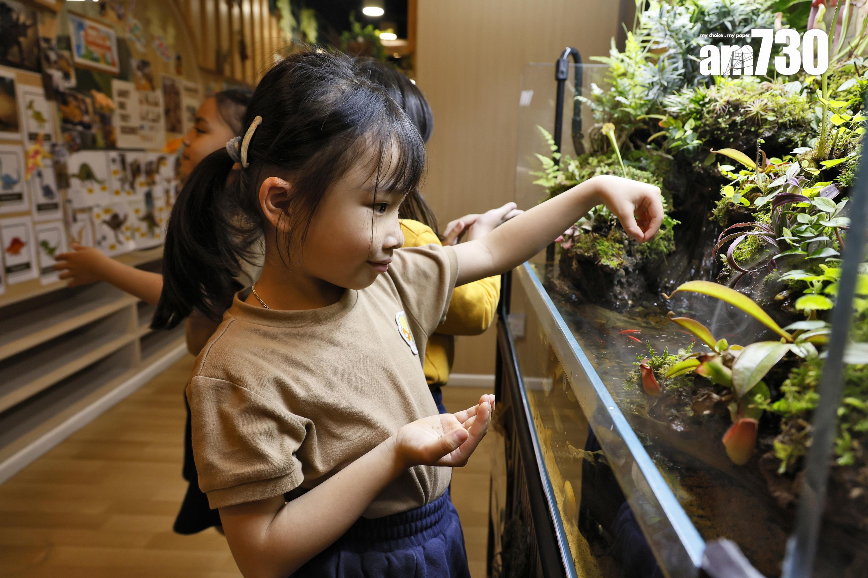 校方安排學生定時喂金魚,培養他們的責任心。 (林俊源攝)