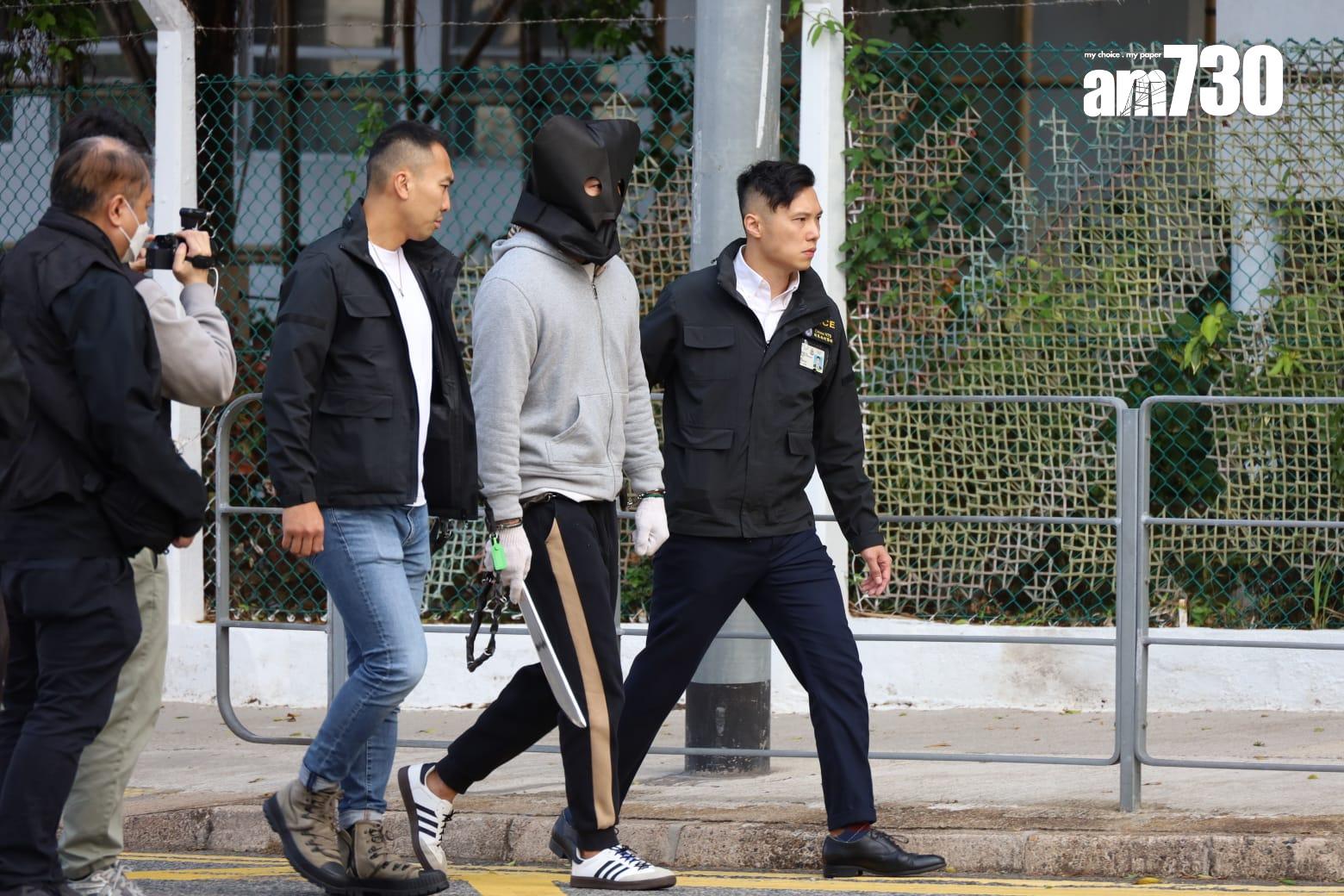 火炭謀殺案,警押刀手到現場重組案情。(鍾式明攝)