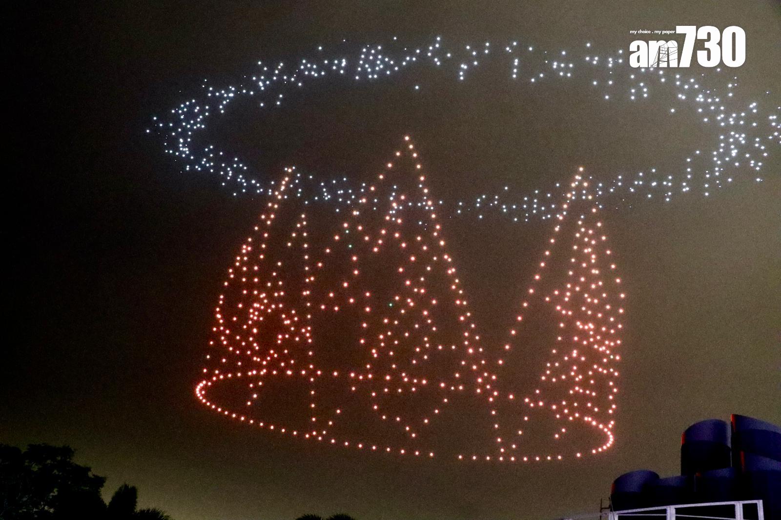 無人機滙演砌出與姜濤有關的圖案。(娛樂組攝)