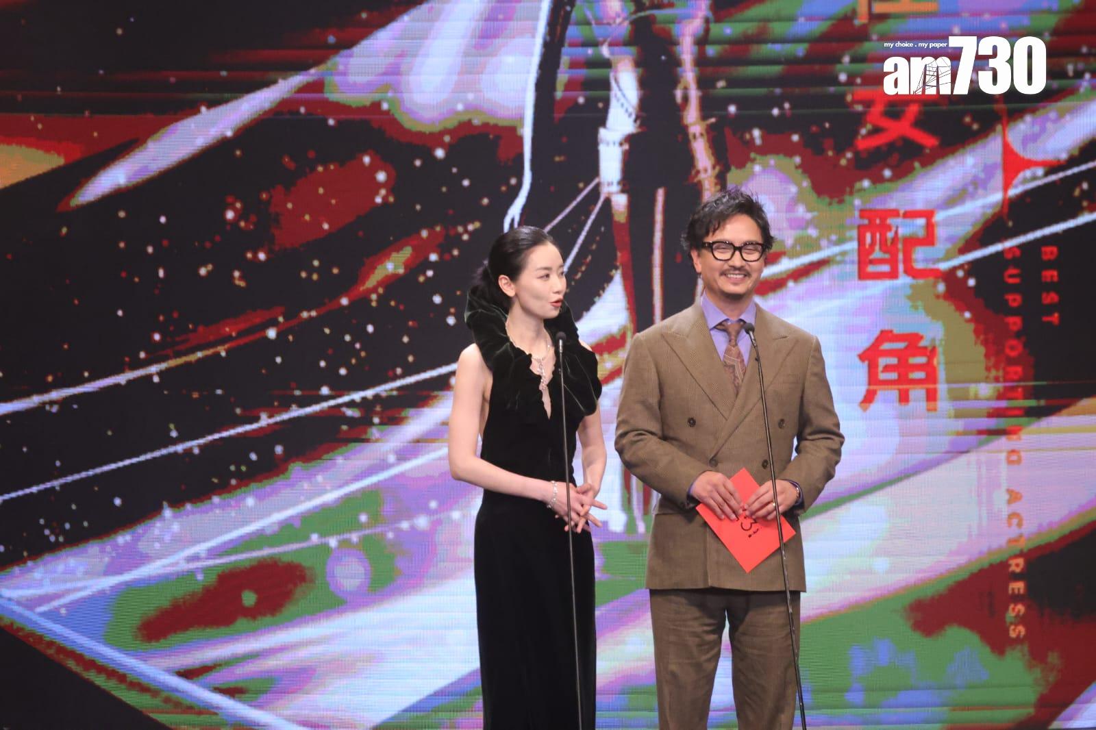 劉雅瑟和謝君豪頒發最佳女配角。(吳康琦攝)