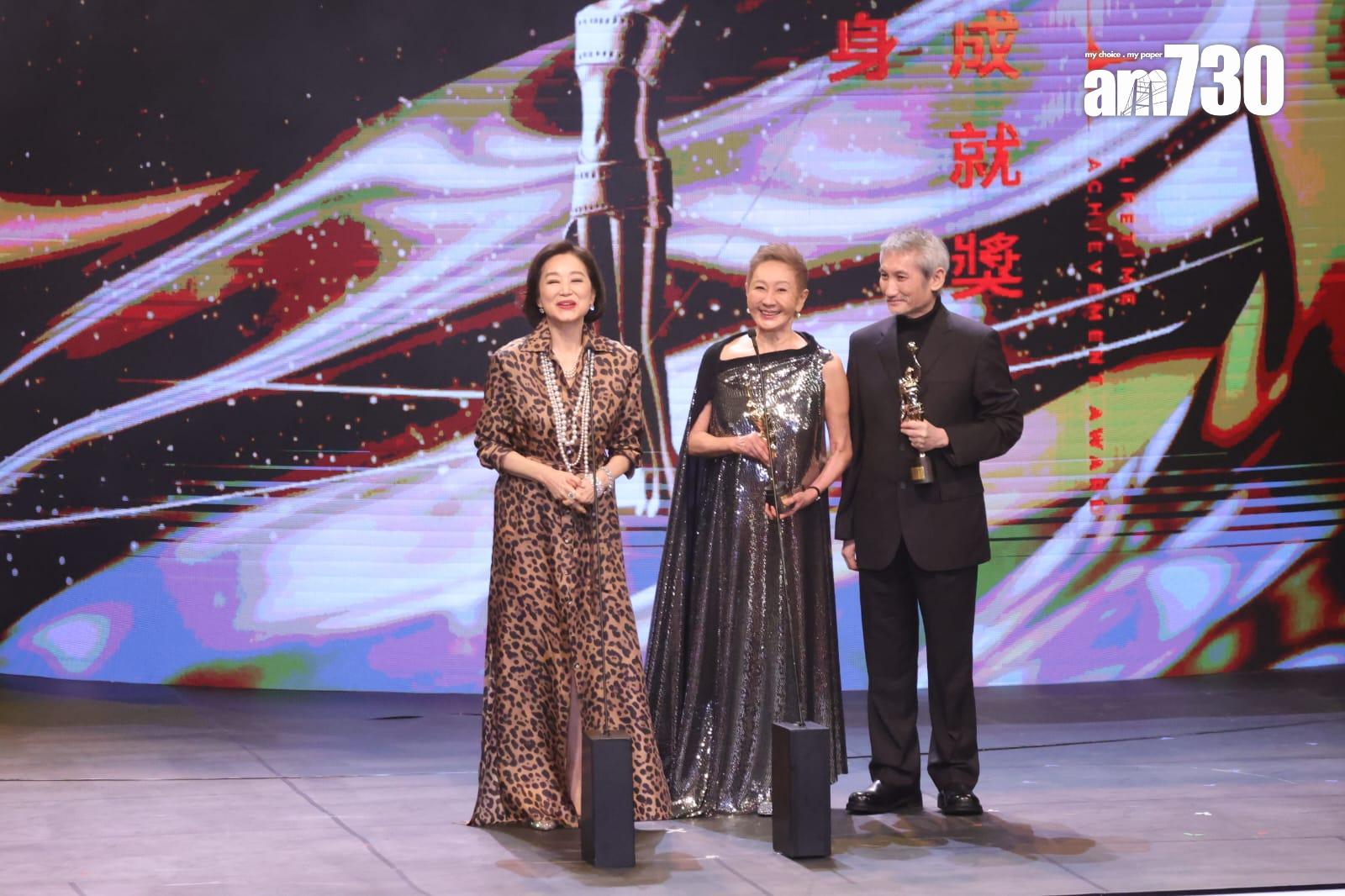 林青霞現身向好友徐克與施南生頒發終身成就獎。 (吳康琦攝)