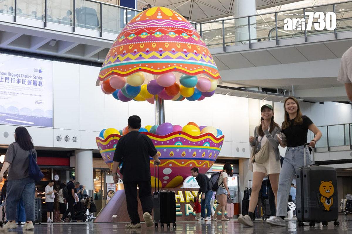 復活節長假期最後一日,不少港人陸續經機場回港。(蘇文傑攝)