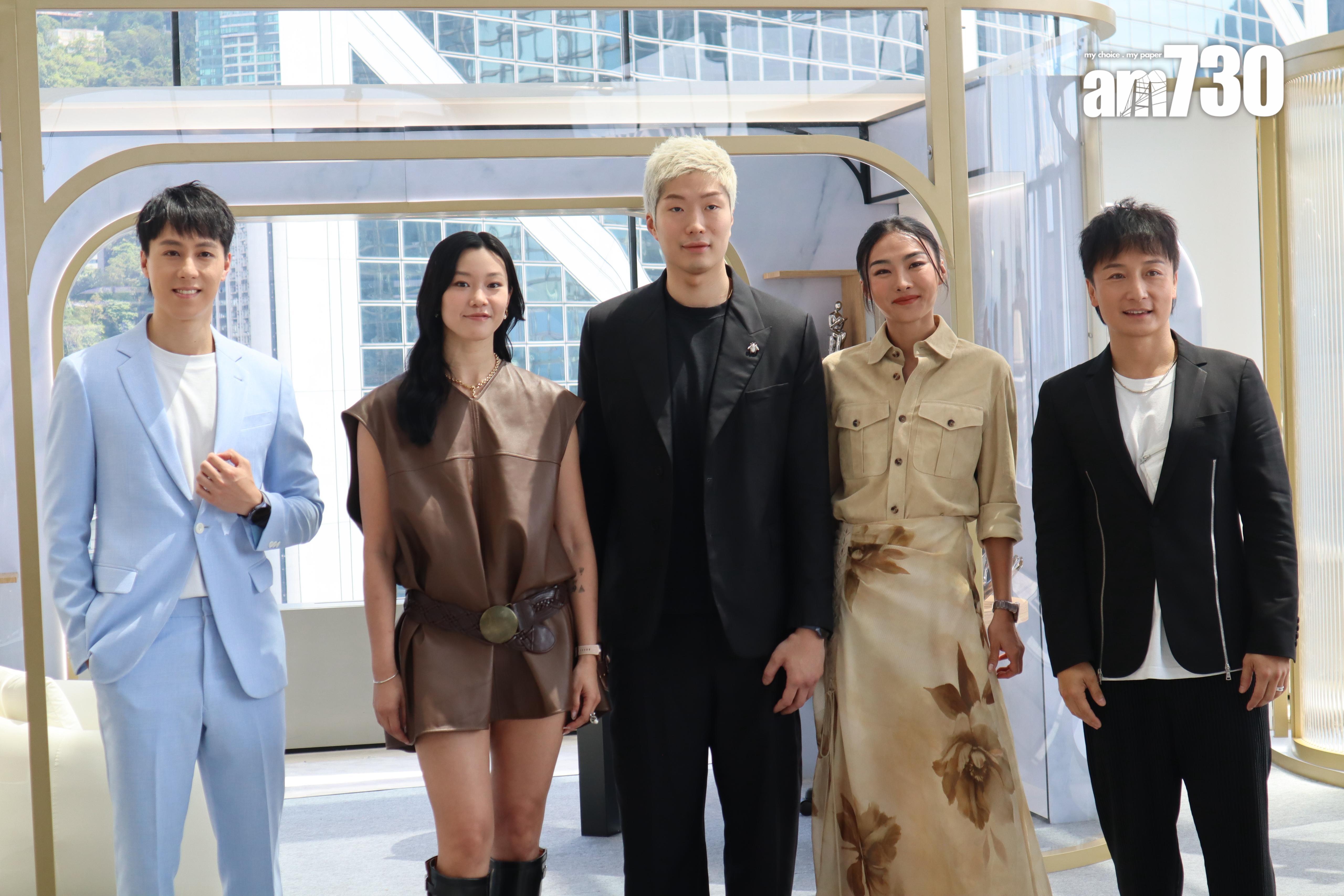 楊文蔚與方力申和張家朗今日(22日)出席「華為Q2創新產品發佈會」(娛樂組攝)