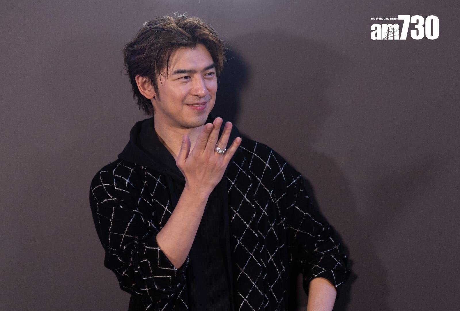 陳柏霖以品牌大使身份出席尖沙咀鐘樓舉辦的品牌慶祝派對,表情趣怪,非常親民。(蘇文傑攝)